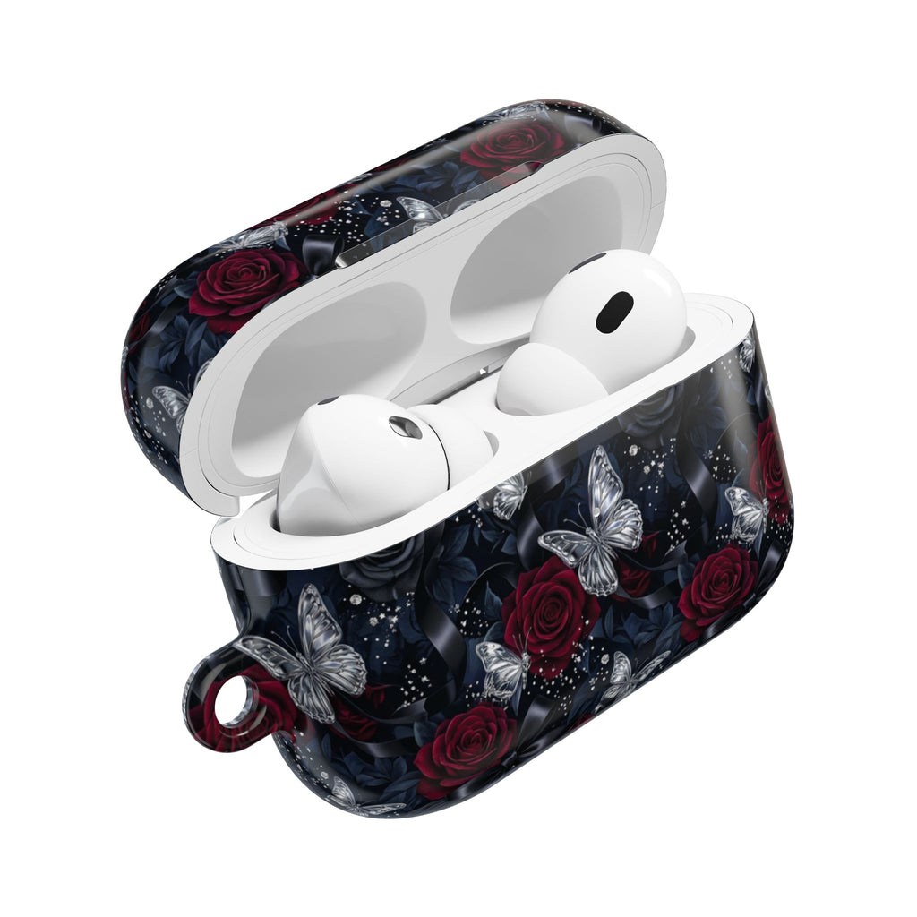 AirPod Case — Gothic Red Rose & Silver Butterfly Protective Cover
