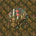 Dark Forest Mushroom & Ornate Gold Pattern