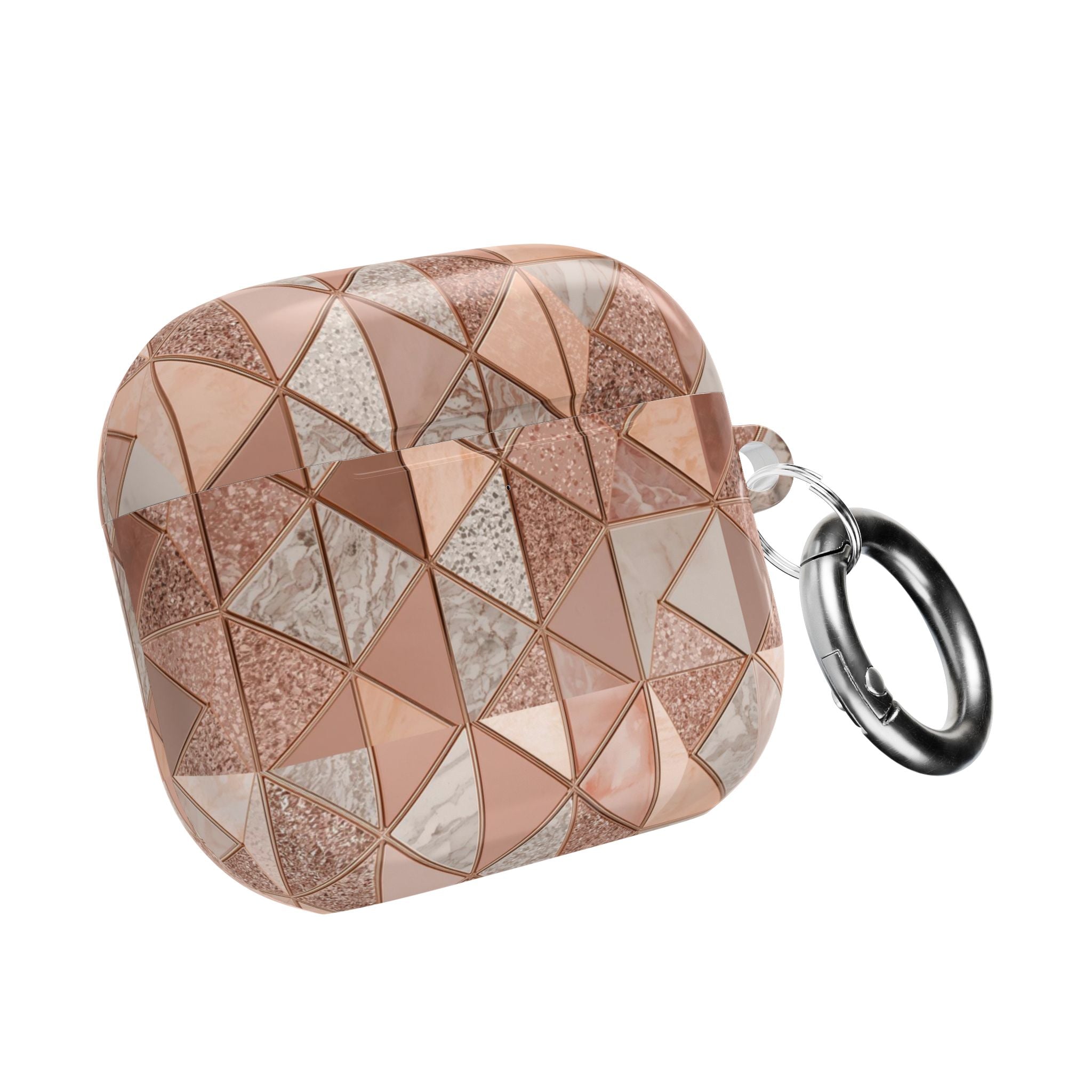 Rose Gold Geometric AirPod Case — Marble & Glitter Triangle Design