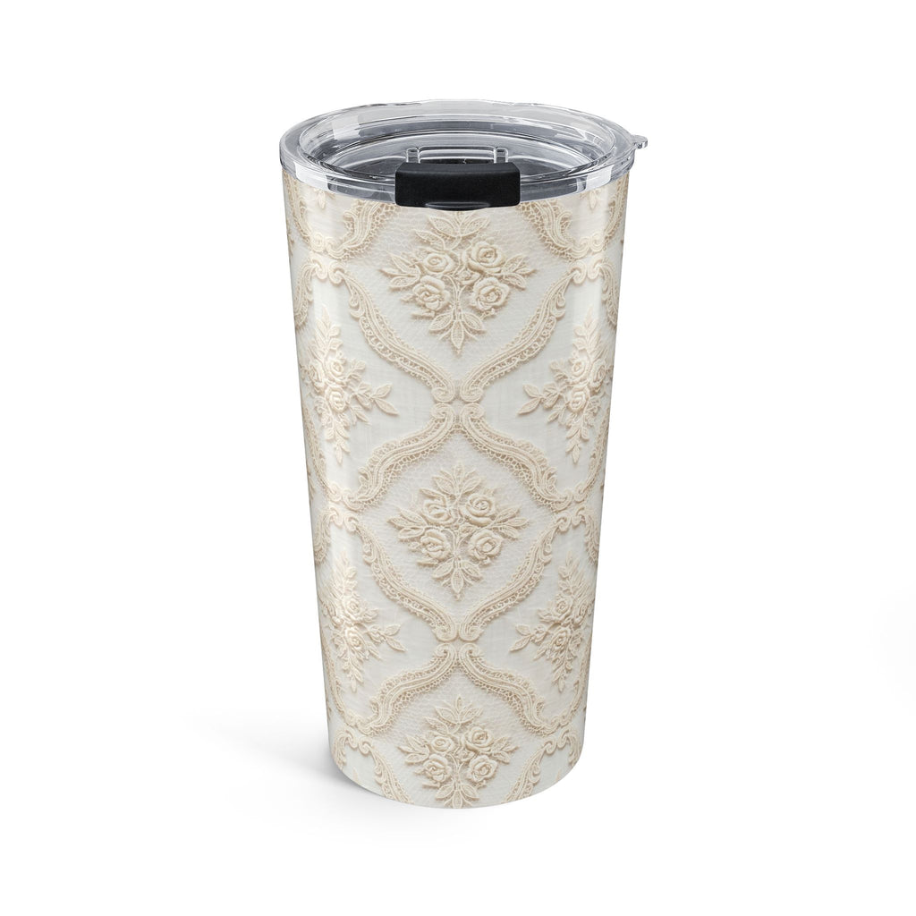 20oz Insulated Tumbler — Vintage Cream Damask Pattern