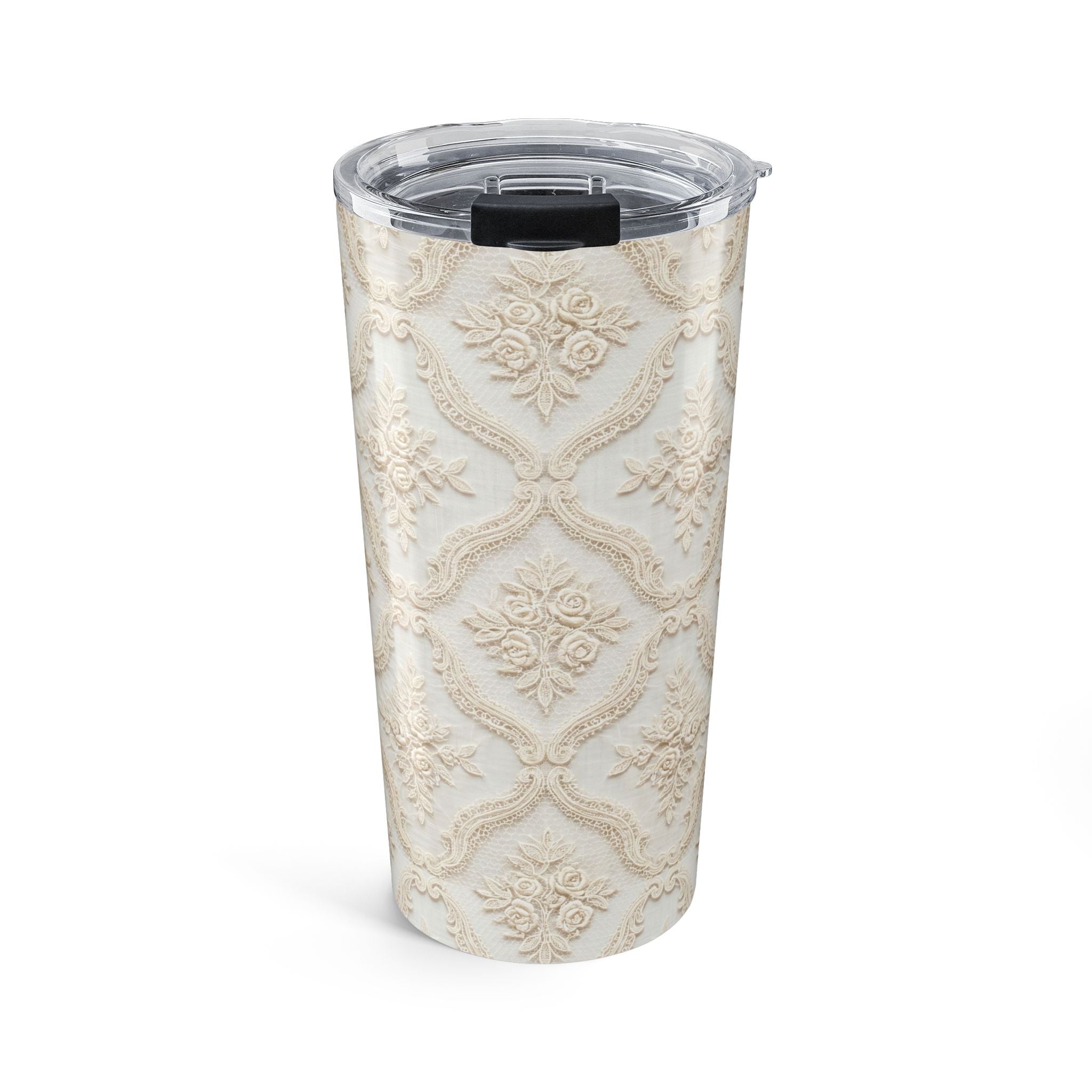 20oz Insulated Tumbler — Vintage Cream Damask Pattern
