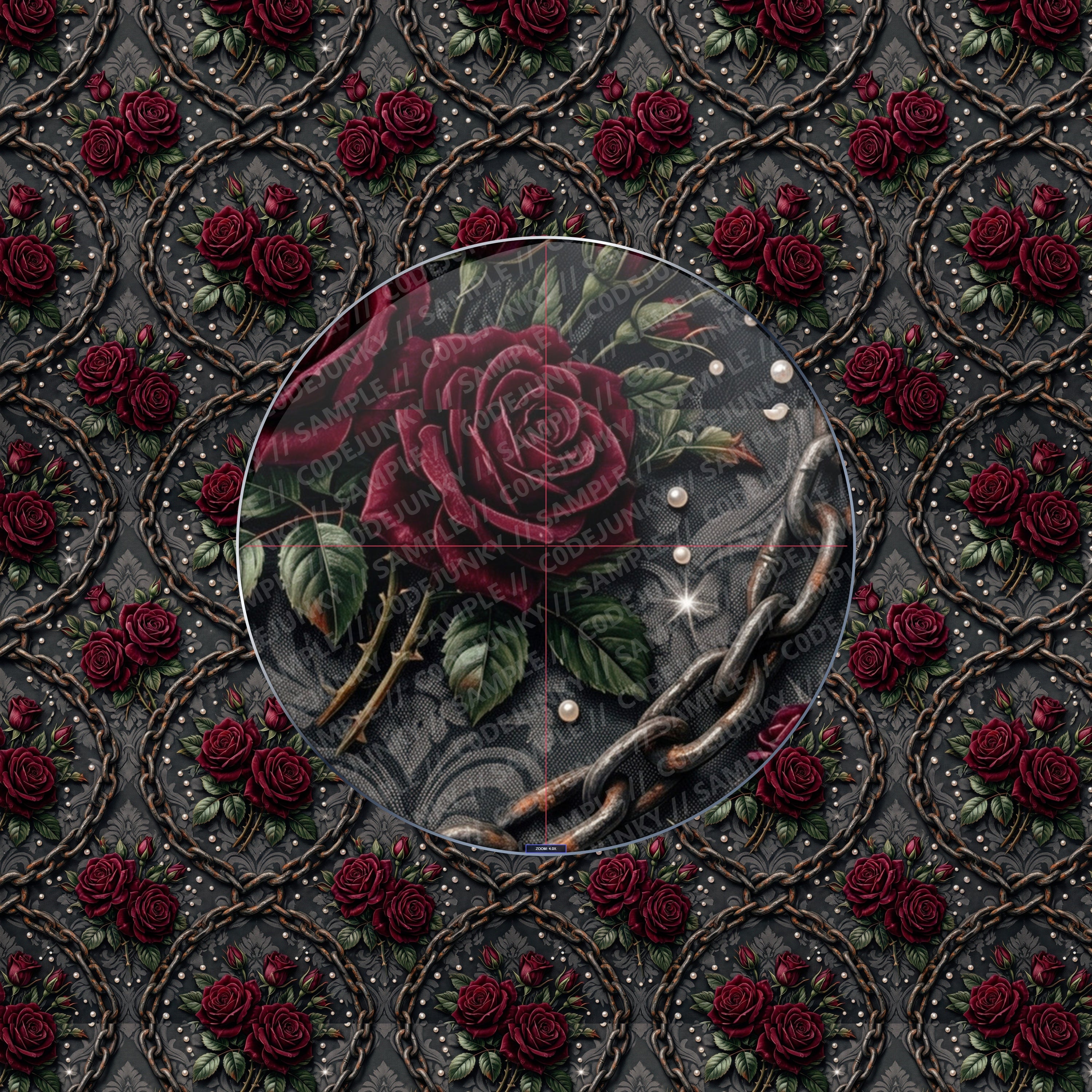 Gothic Red Rose & Black Vine Lattice Pattern