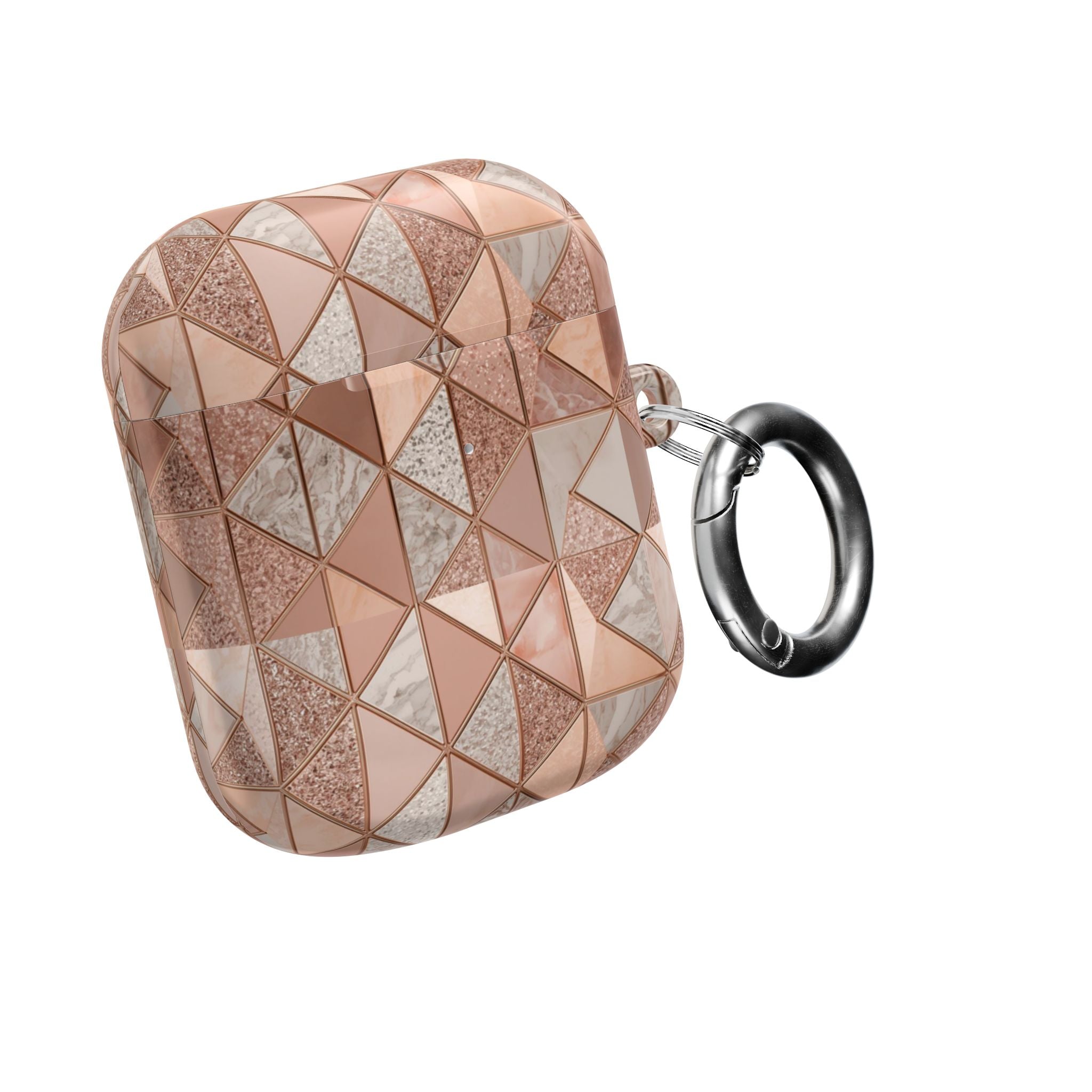 Rose Gold Geometric AirPod Case — Marble & Glitter Triangle Design