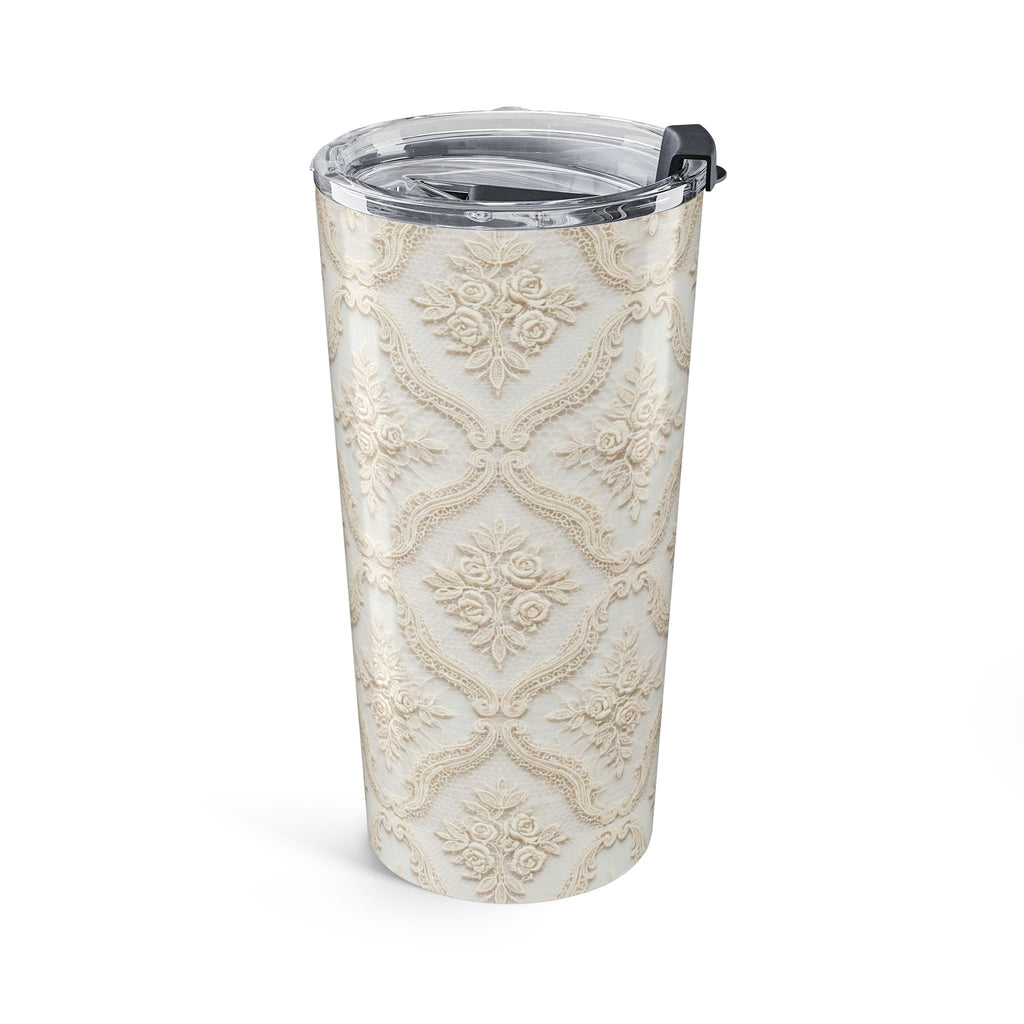 20oz Insulated Tumbler — Vintage Cream Damask Pattern
