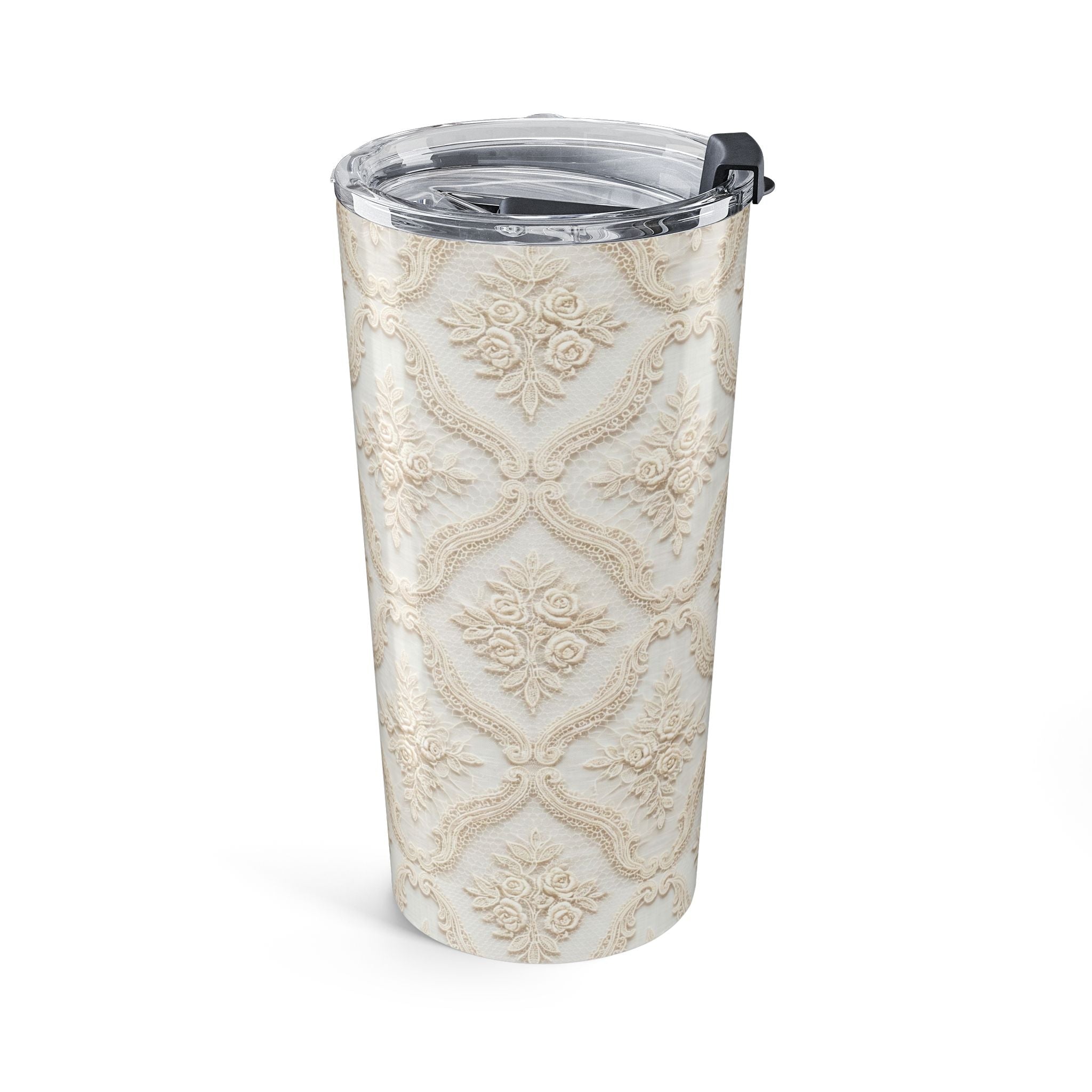 20oz Insulated Tumbler — Vintage Cream Damask Pattern