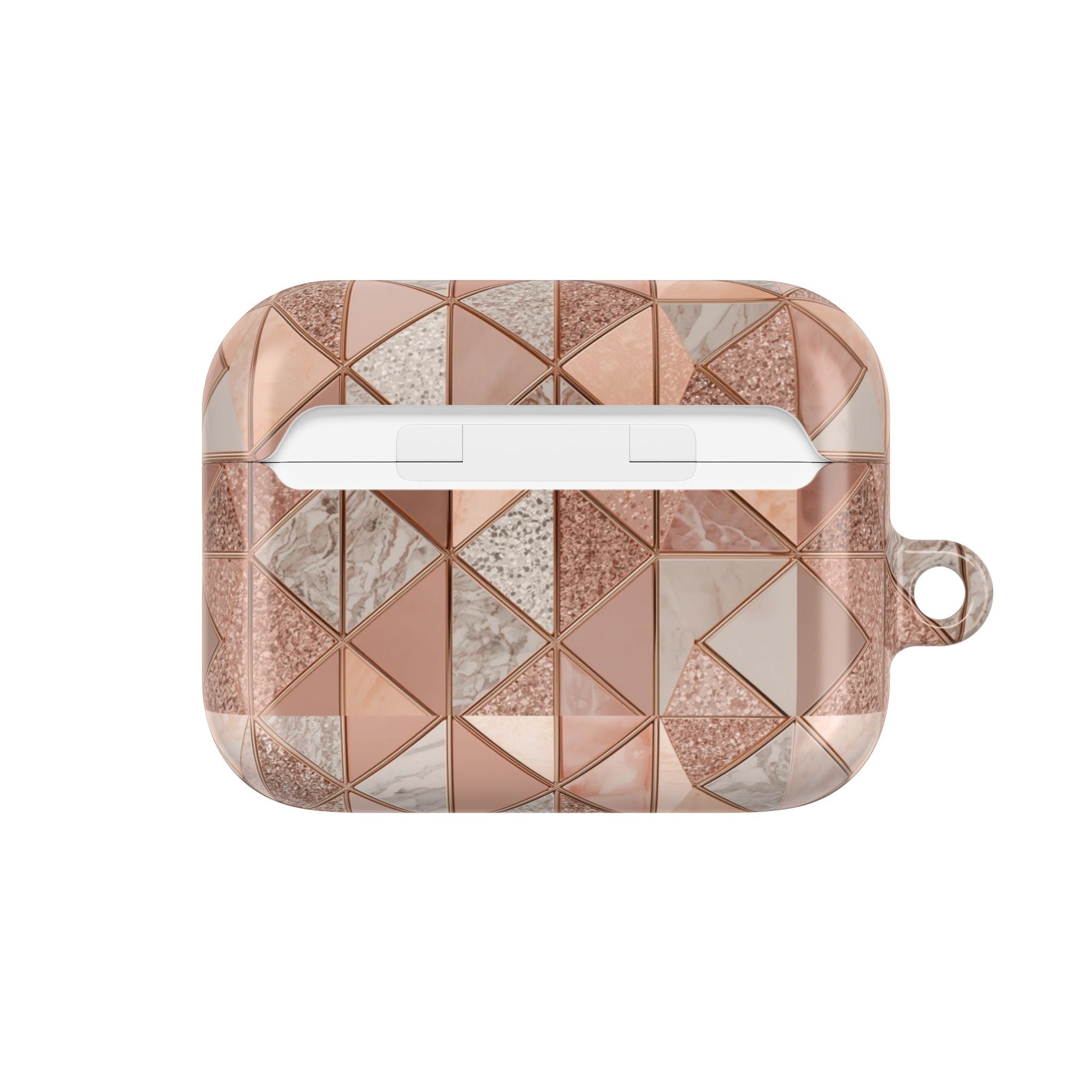 Rose Gold Geometric AirPod Case — Marble & Glitter Triangle Design