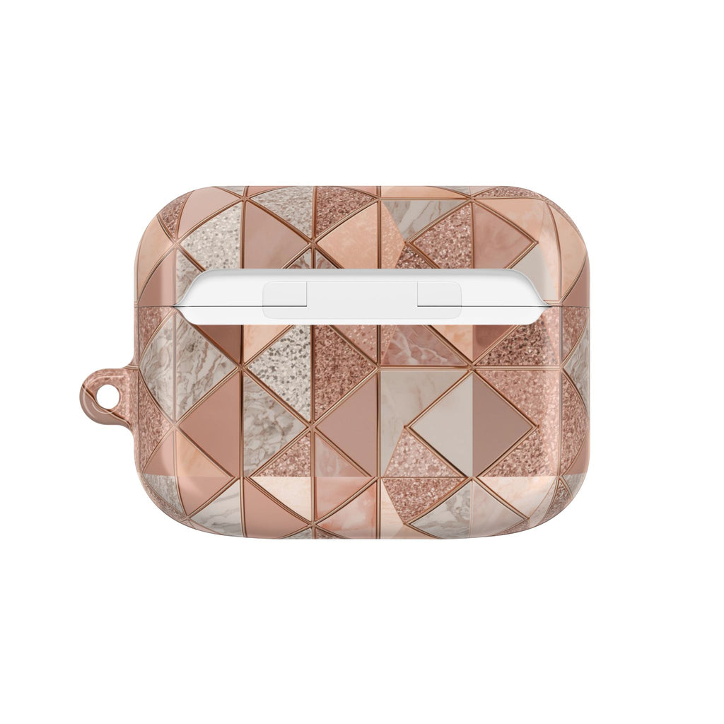 Rose Gold Geometric AirPod Case — Marble & Glitter Triangle Design