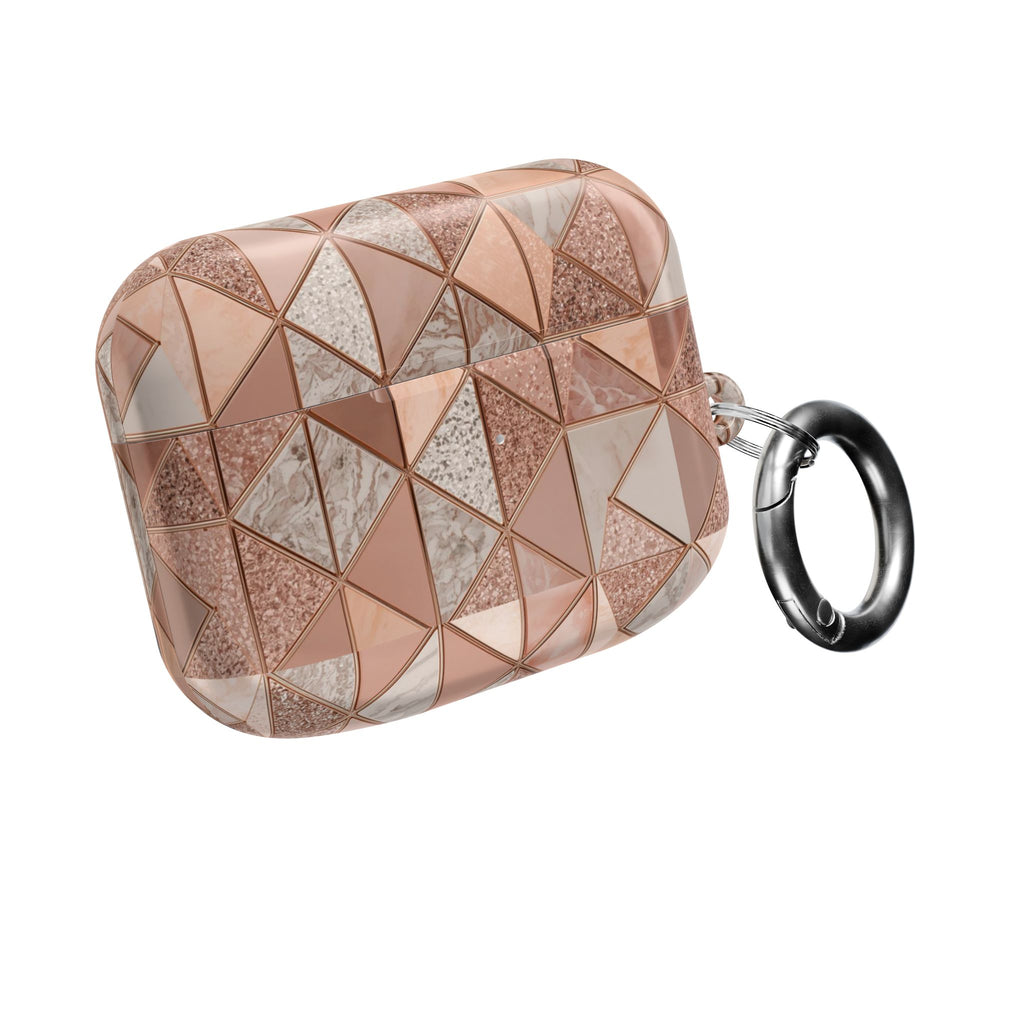 Rose Gold Geometric AirPod Case — Marble & Glitter Triangle Design