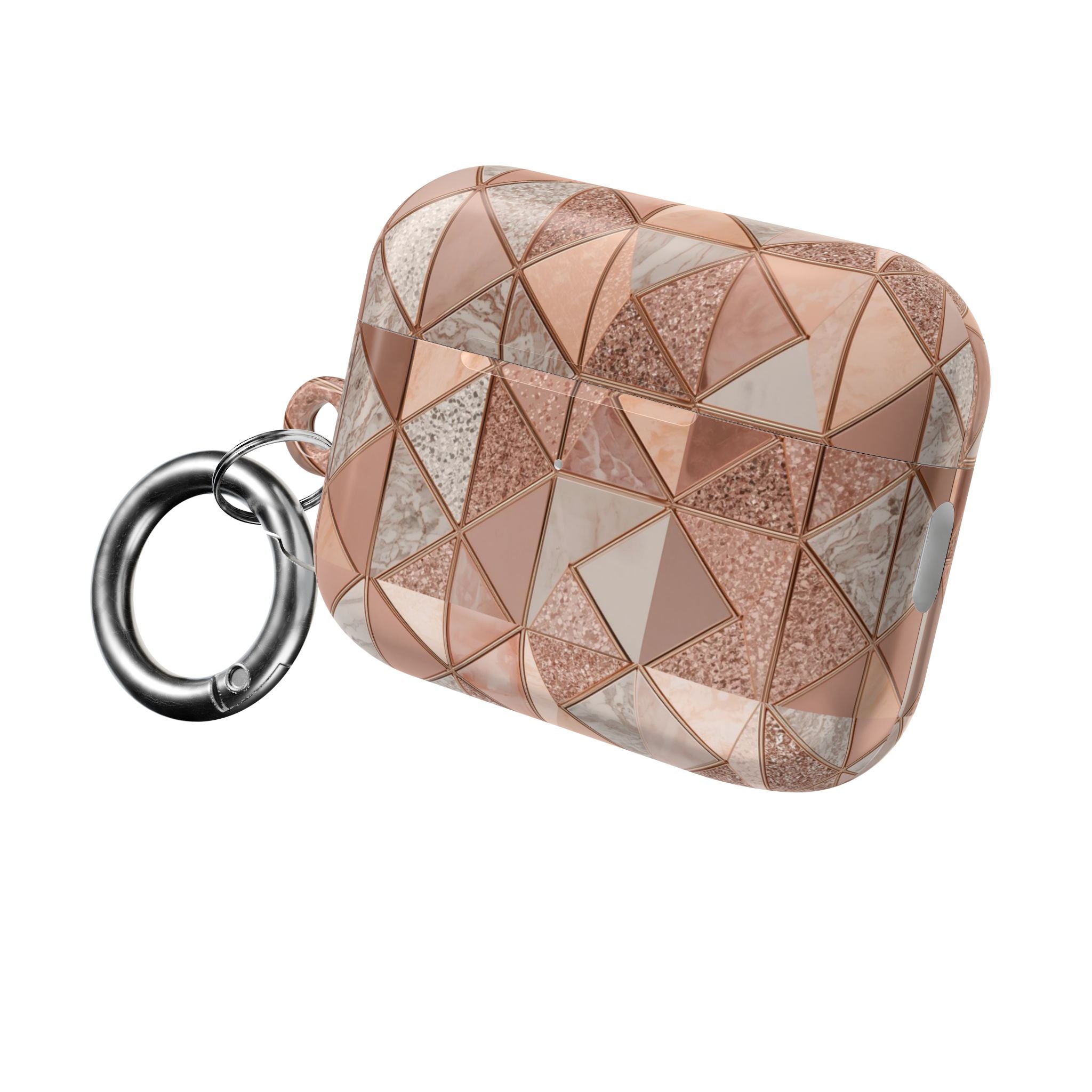 Rose Gold Geometric AirPod Case — Marble & Glitter Triangle Design