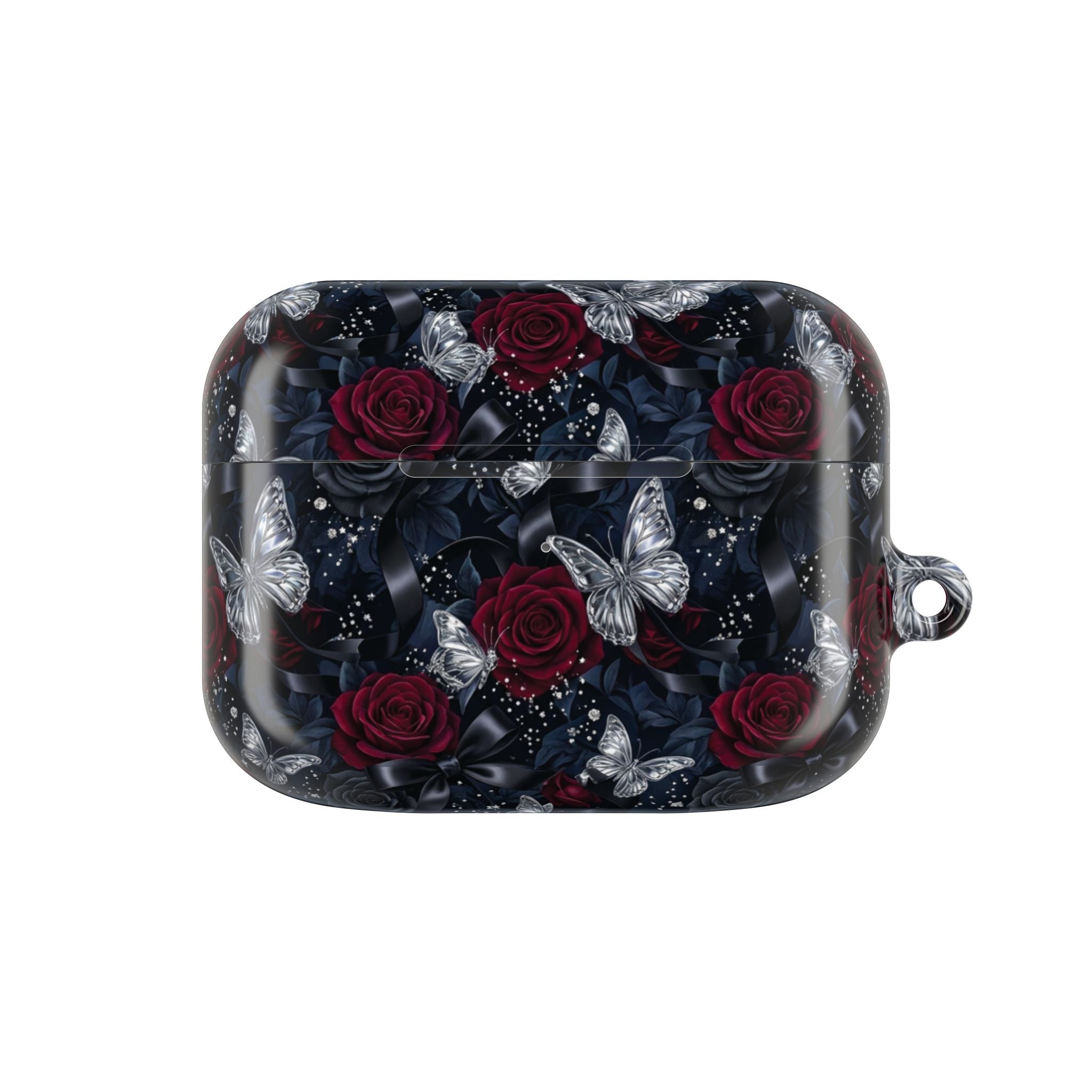 AirPod Case — Gothic Red Rose & Silver Butterfly Protective Cover