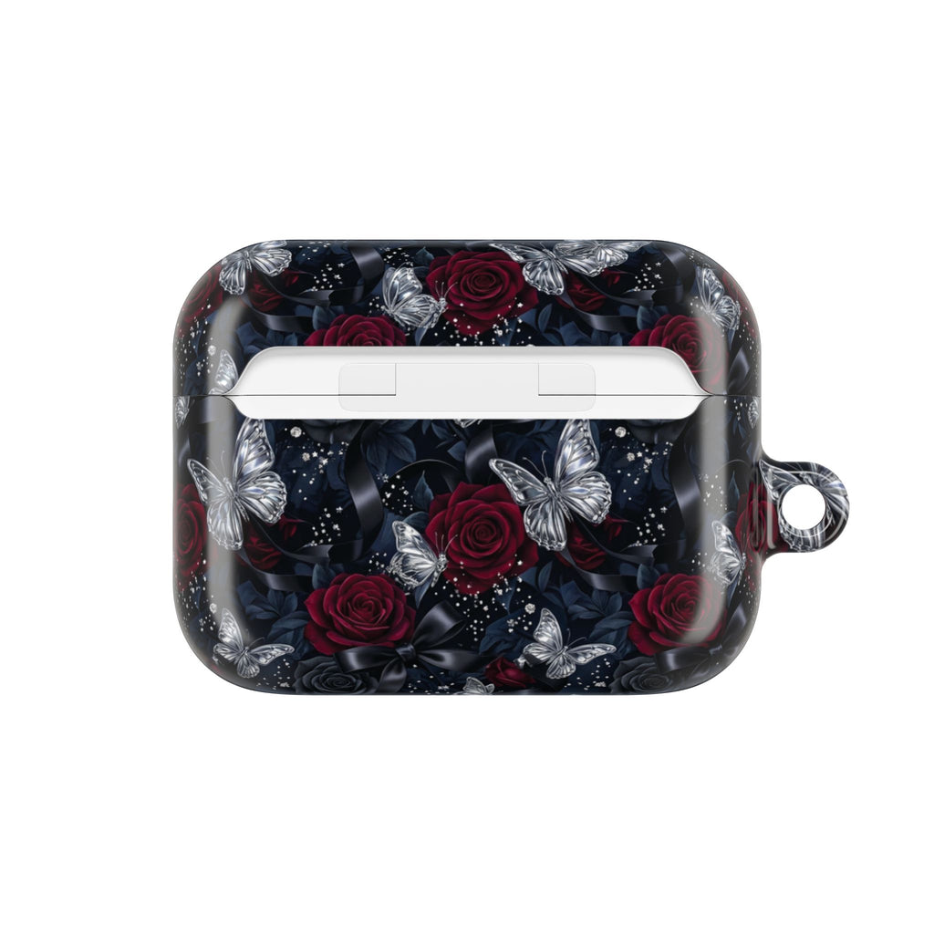 AirPod Case — Gothic Red Rose & Silver Butterfly Protective Cover