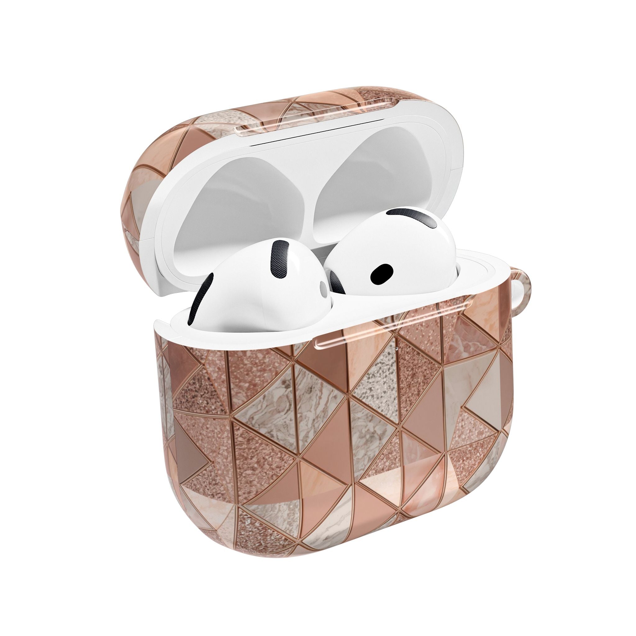Rose Gold Geometric AirPod Case — Marble & Glitter Triangle Design