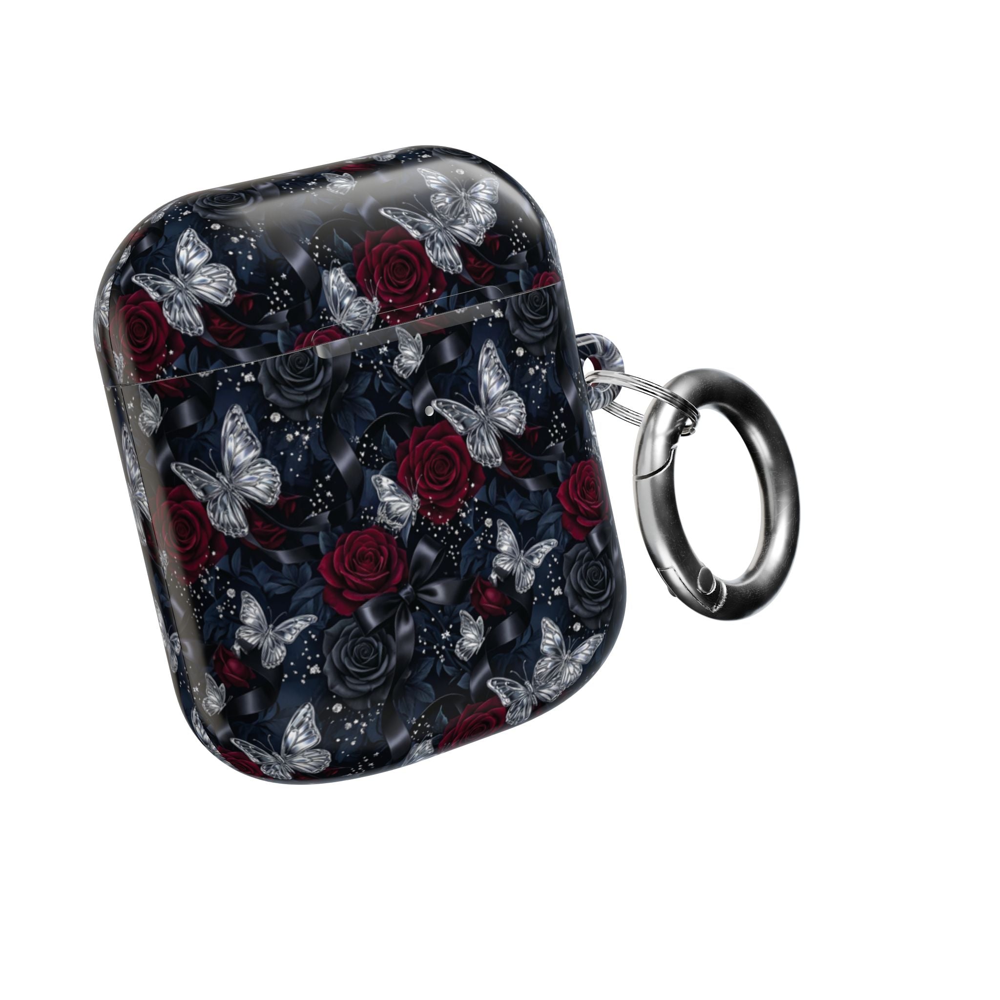 AirPod Case — Gothic Red Rose & Silver Butterfly Protective Cover