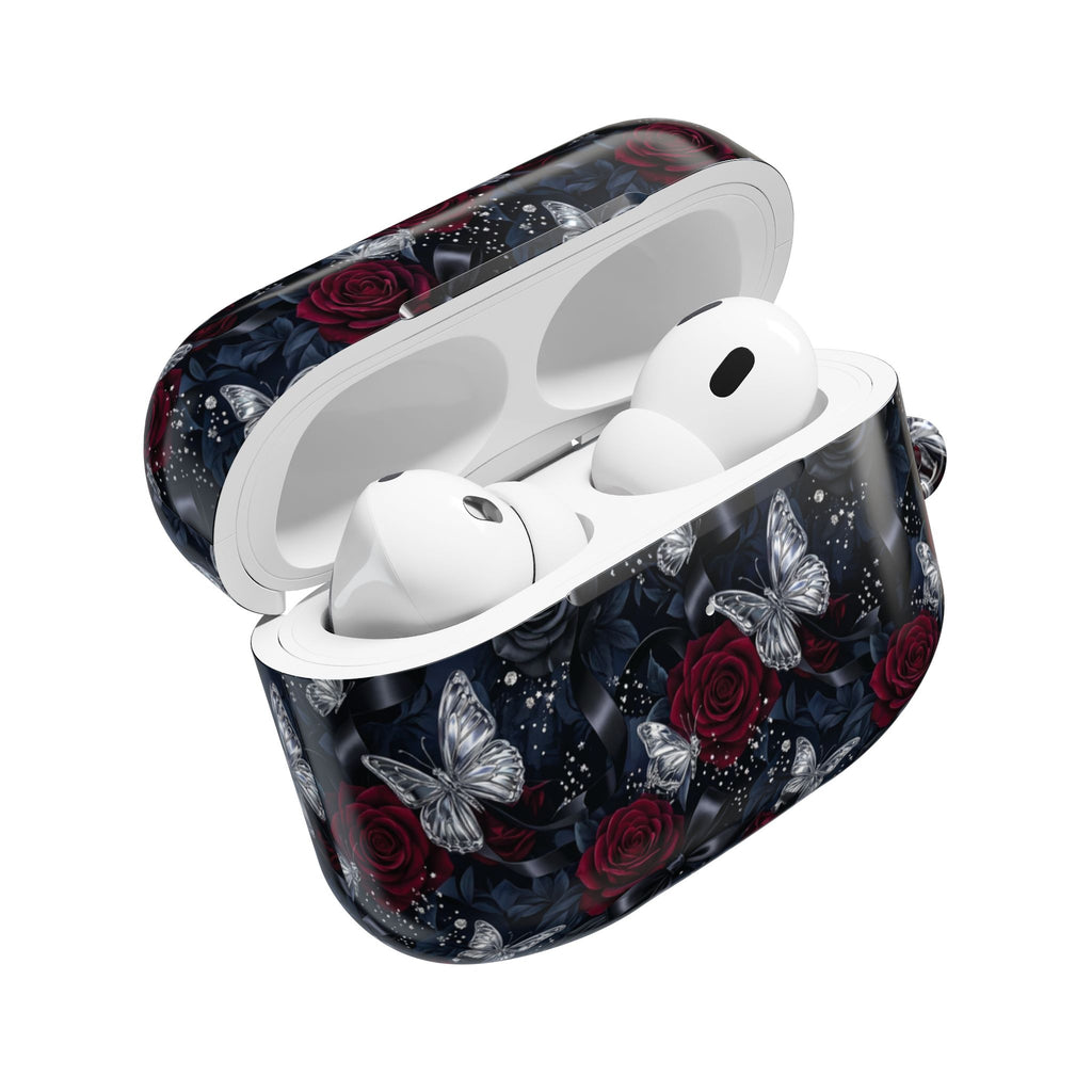 AirPod Case — Gothic Red Rose & Silver Butterfly Protective Cover