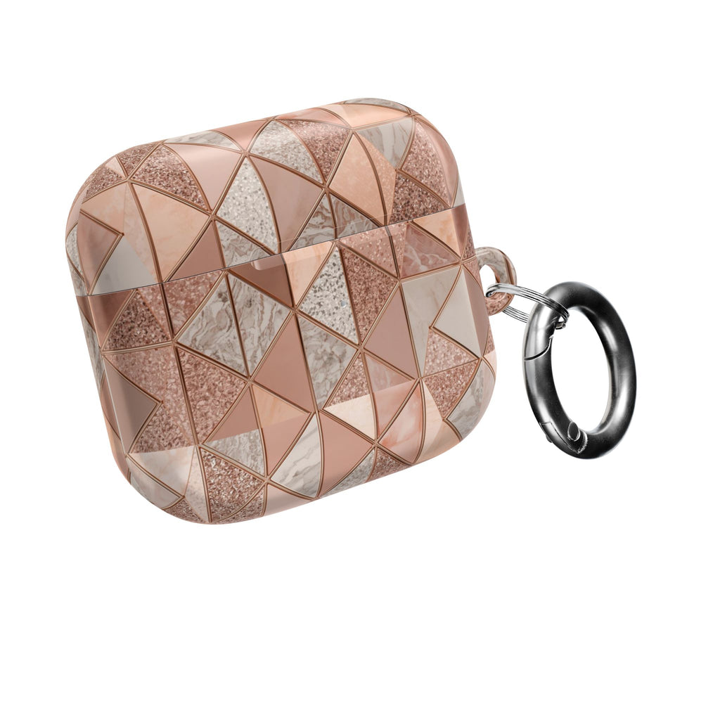 Rose Gold Geometric AirPod Case — Marble & Glitter Triangle Design