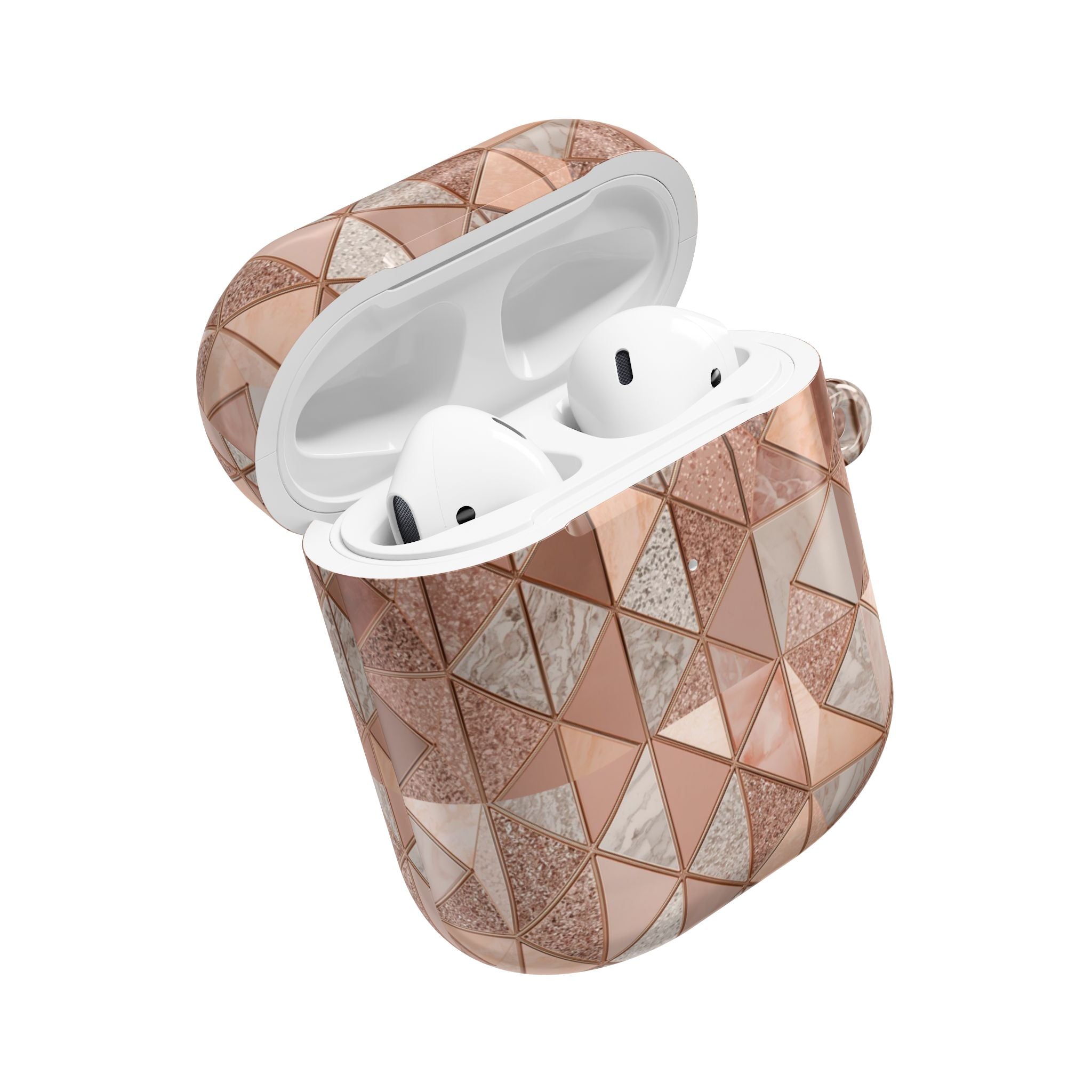 Rose Gold Geometric AirPod Case — Marble & Glitter Triangle Design