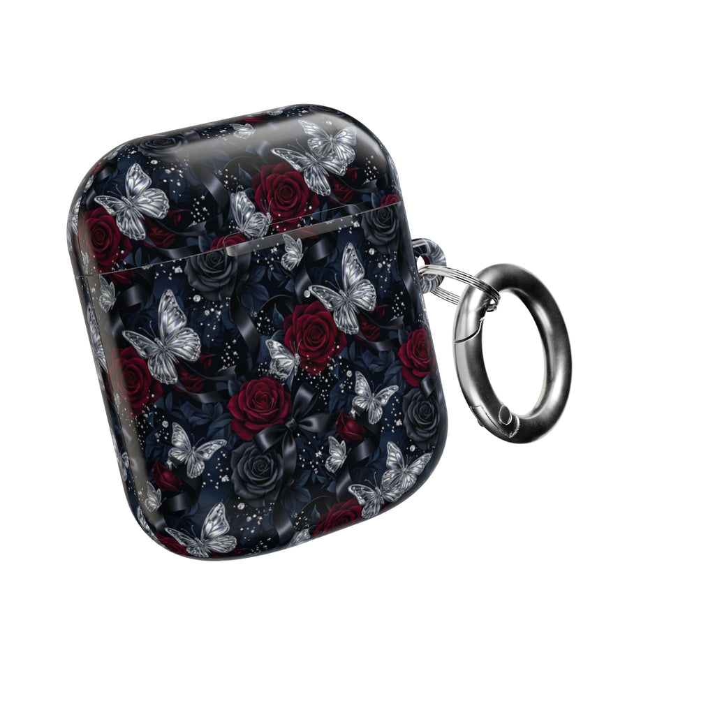AirPod Case — Gothic Red Rose & Silver Butterfly Protective Cover