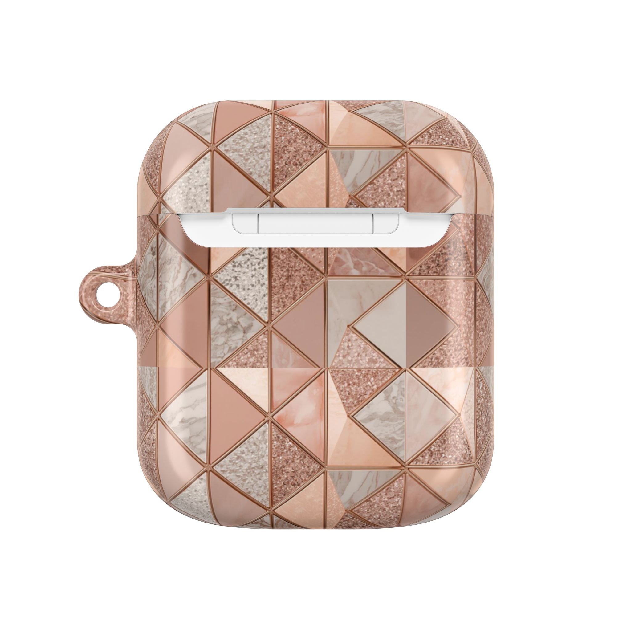 Rose Gold Geometric AirPod Case — Marble & Glitter Triangle Design