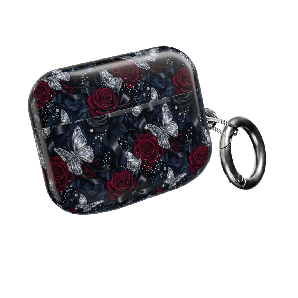 AirPod Case — Gothic Red Rose & Silver Butterfly Protective Cover
