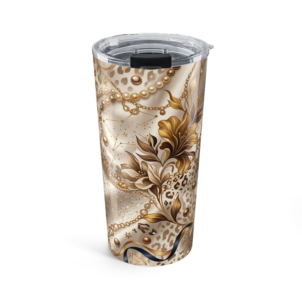 20oz Tumbler — Elegant Gold Floral & Leopard Print Travel Cup