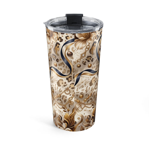 20oz Tumbler — Elegant Gold Floral & Leopard Print Travel Cup