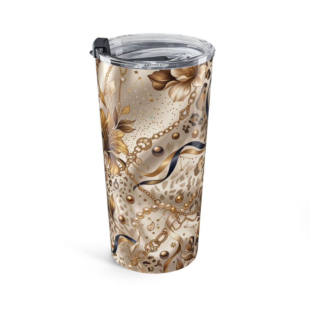 20oz Tumbler — Elegant Gold Floral & Leopard Print Travel Cup