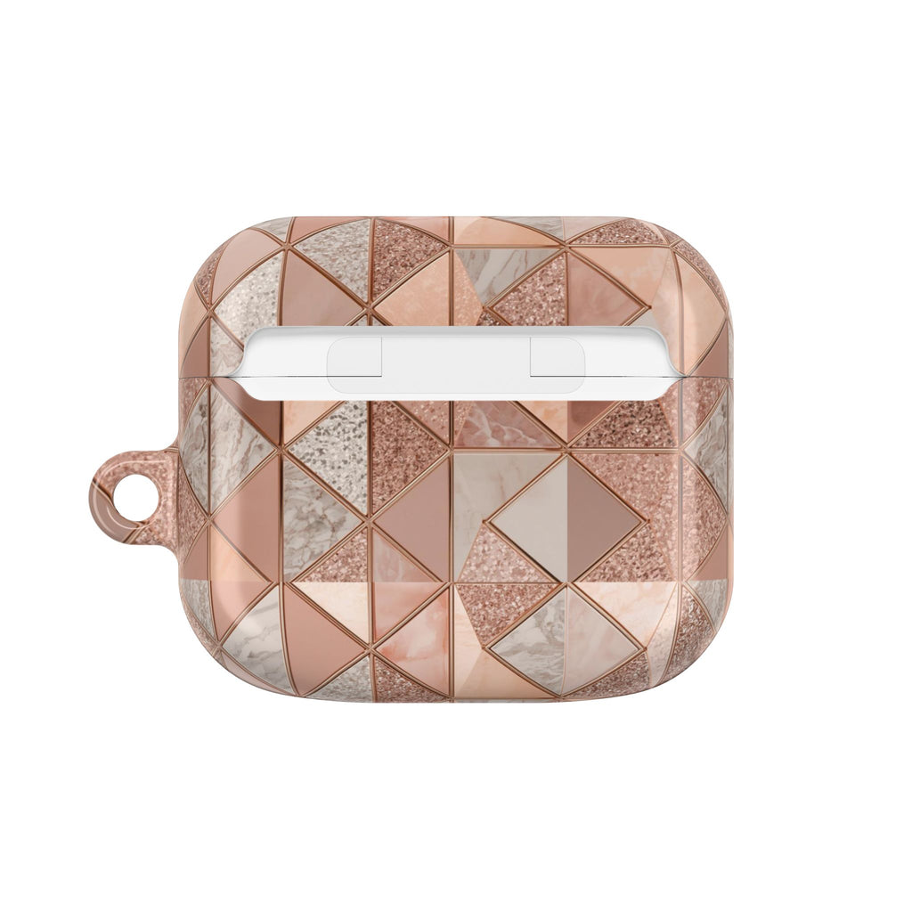 Rose Gold Geometric AirPod Case — Marble & Glitter Triangle Design