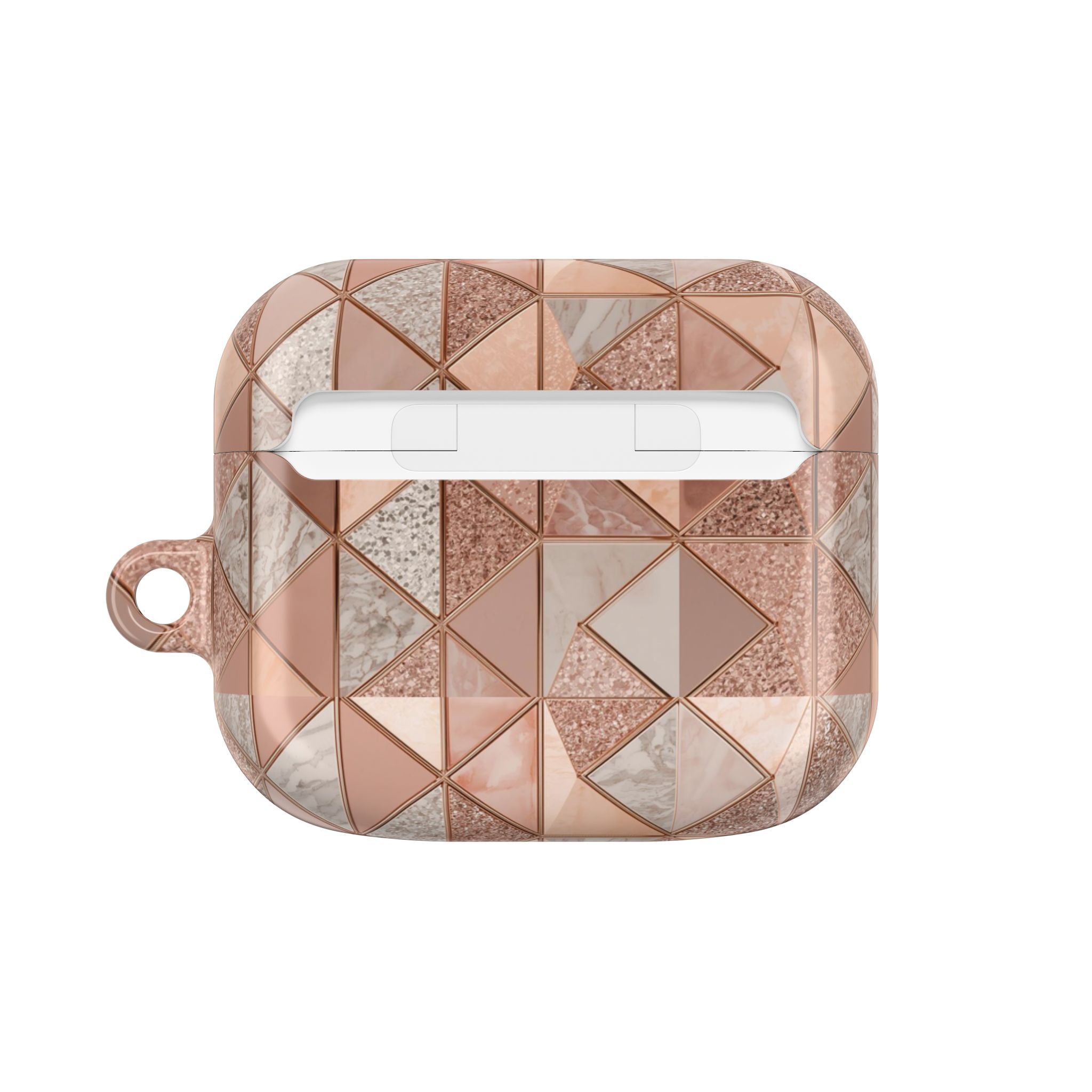 Rose Gold Geometric AirPod Case — Marble & Glitter Triangle Design