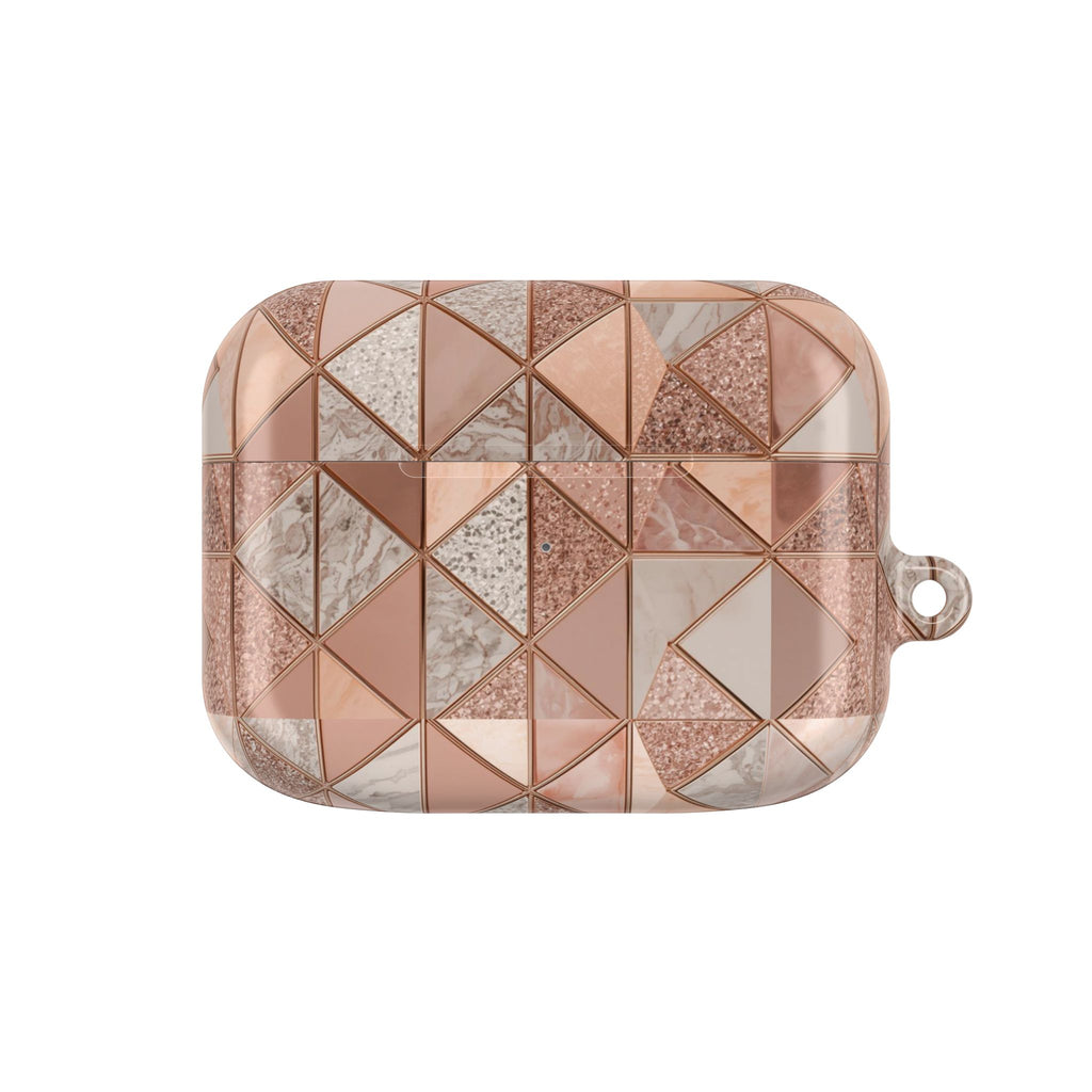 Rose Gold Geometric AirPod Case — Marble & Glitter Triangle Design