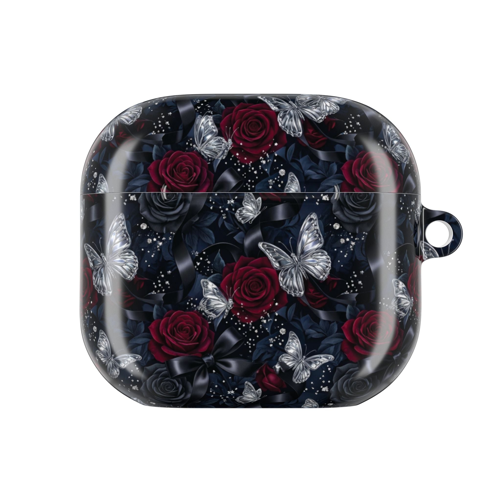 AirPod Case — Gothic Red Rose & Silver Butterfly Protective Cover