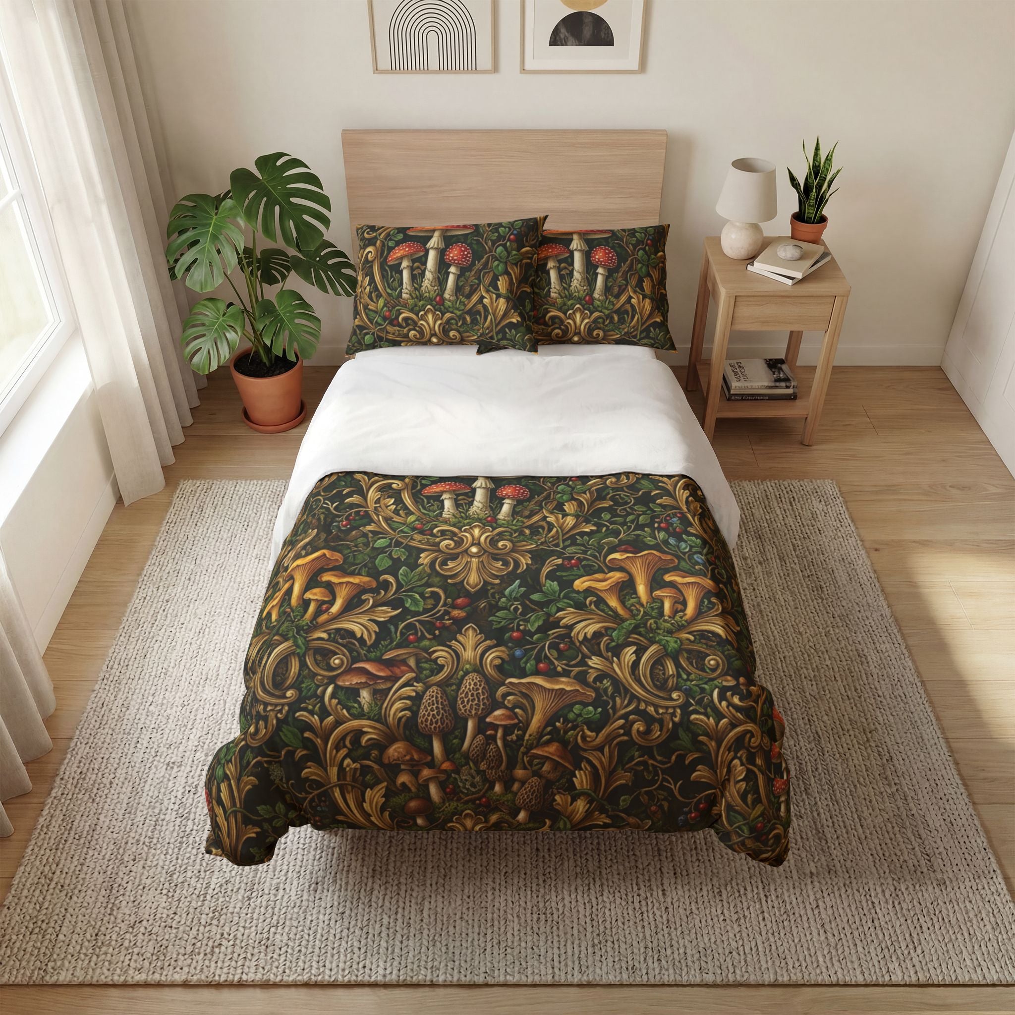 Mushroom Vintage Botanical Quilt Cover Set (3-Piece)