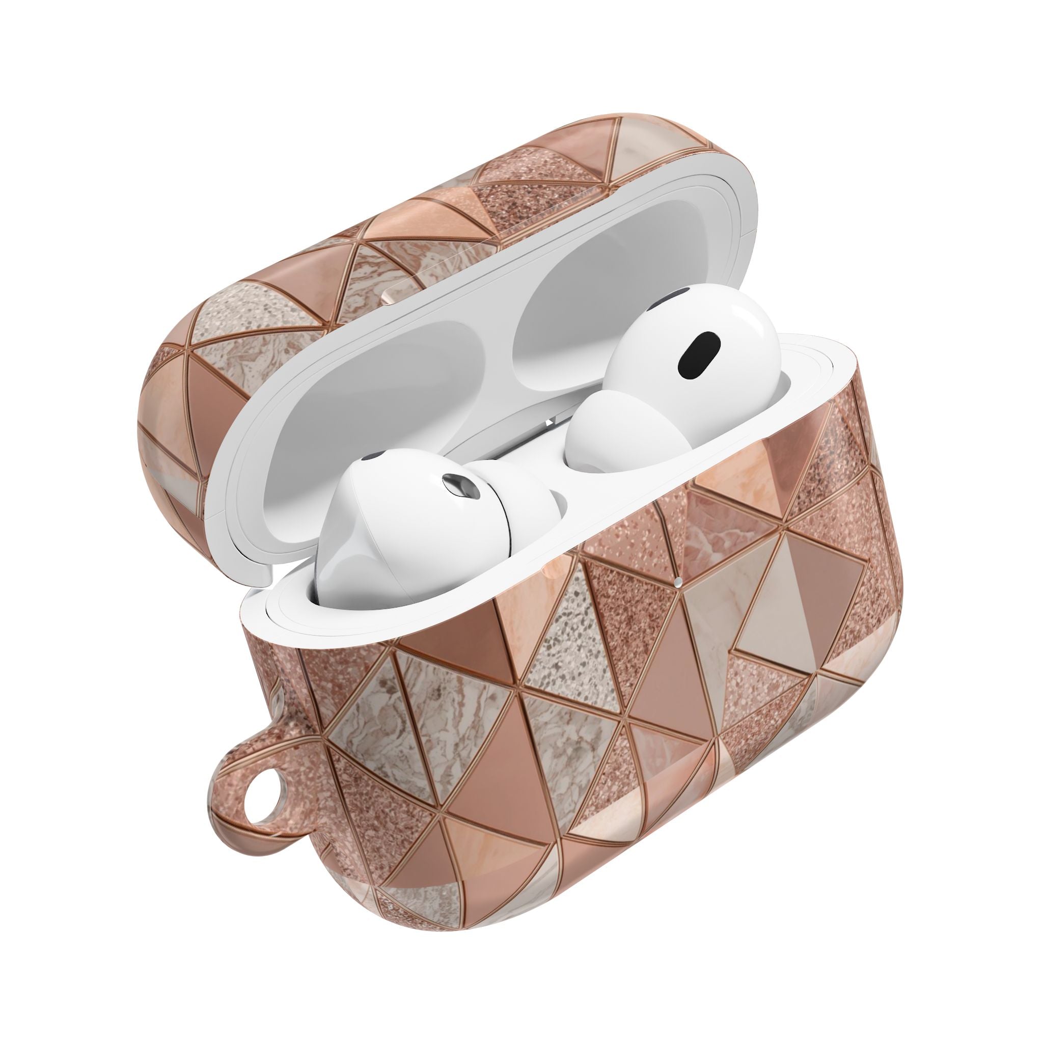 Rose Gold Geometric AirPod Case — Marble & Glitter Triangle Design