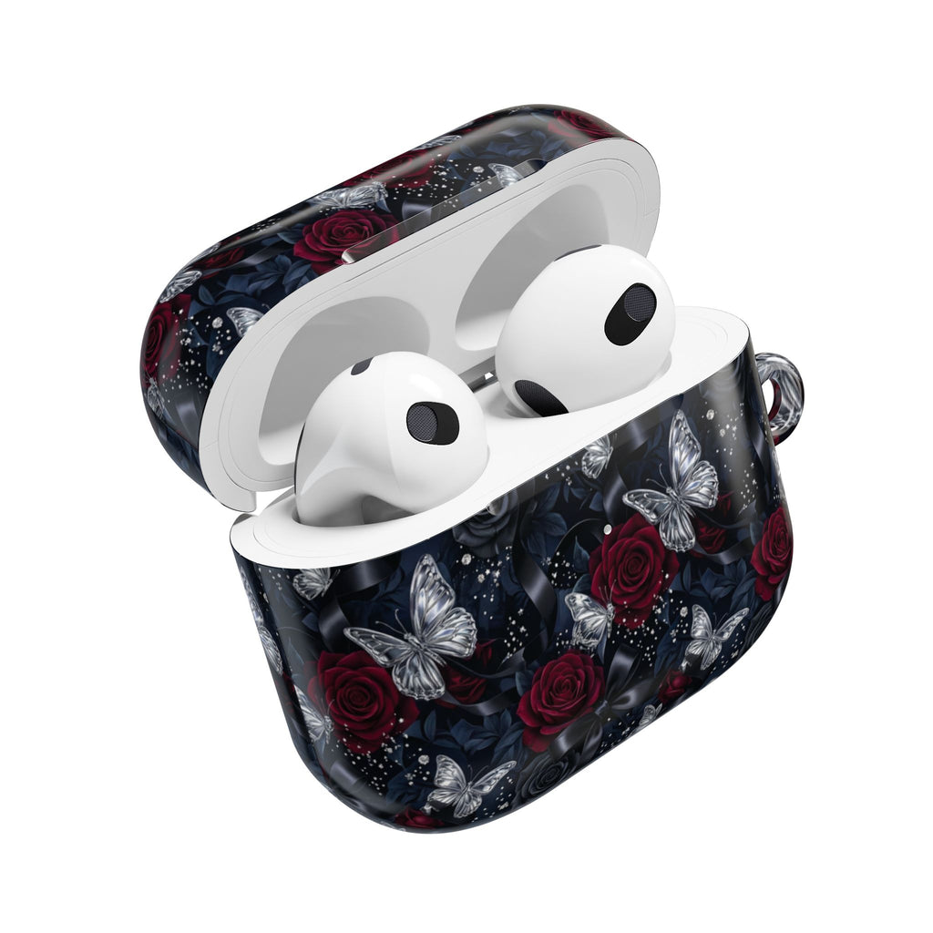 AirPod Case — Gothic Red Rose & Silver Butterfly Protective Cover