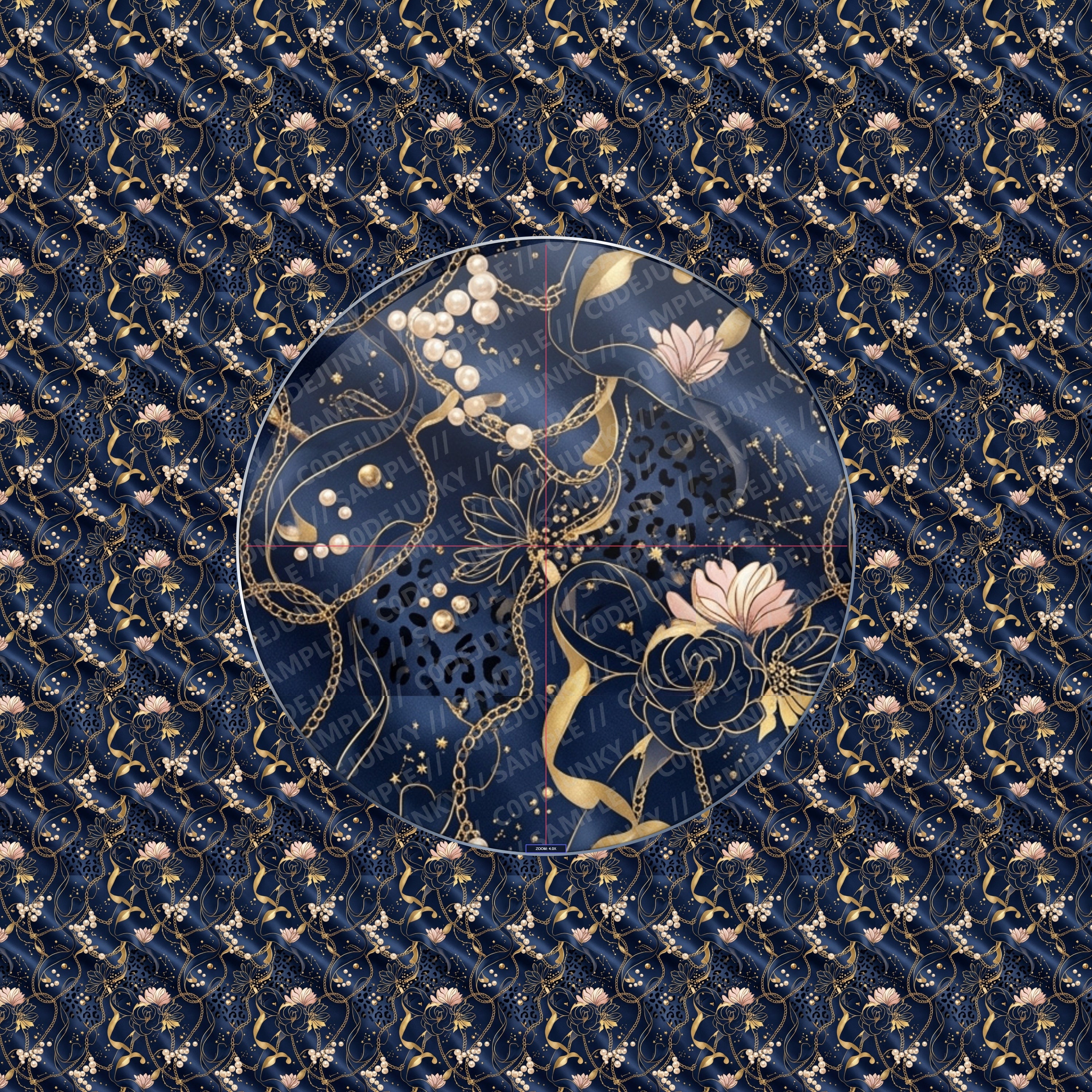 Navy Silk Leopard pearls & Gold Leaf