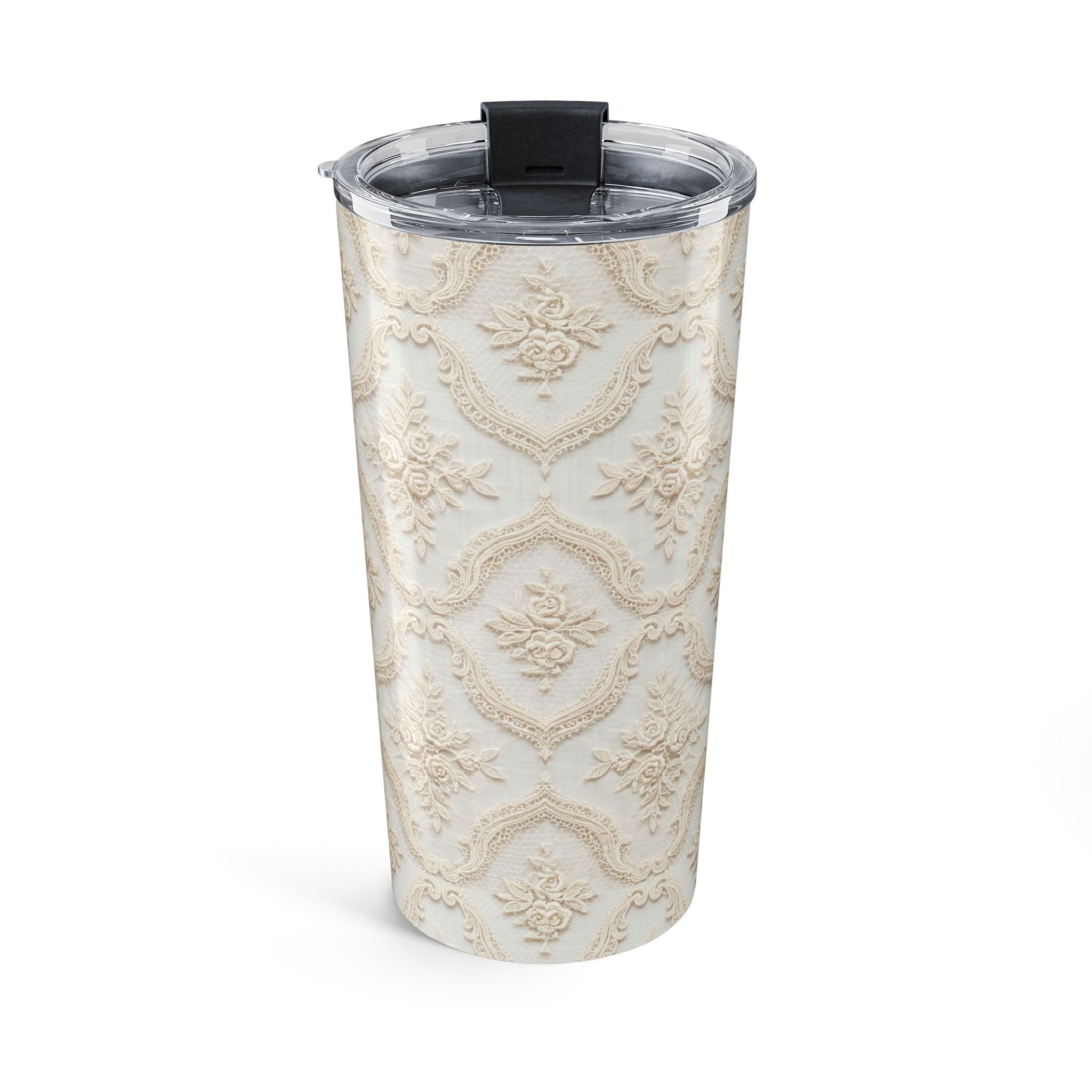 20oz Insulated Tumbler — Vintage Cream Damask Pattern