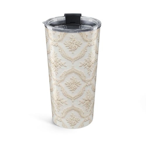 20oz Insulated Tumbler — Vintage Cream Damask Pattern