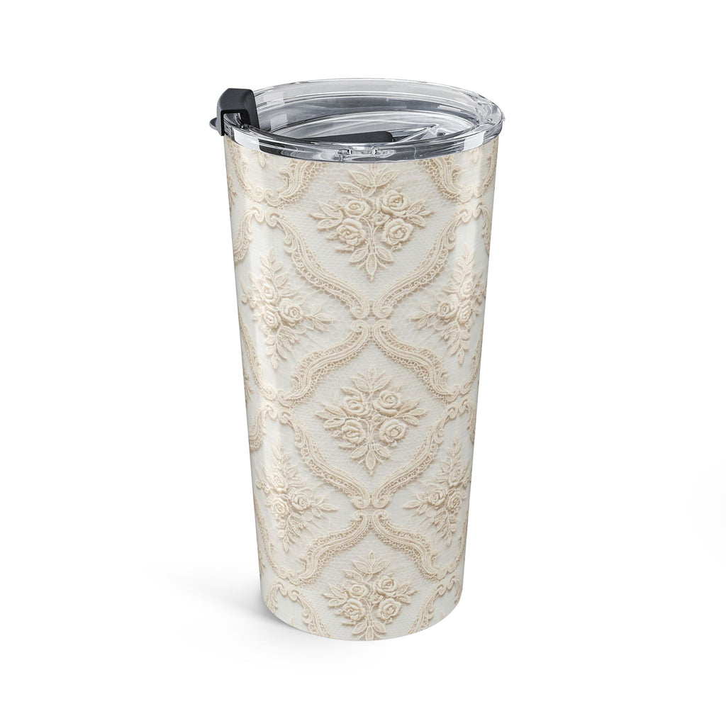 20oz Insulated Tumbler — Vintage Cream Damask Pattern