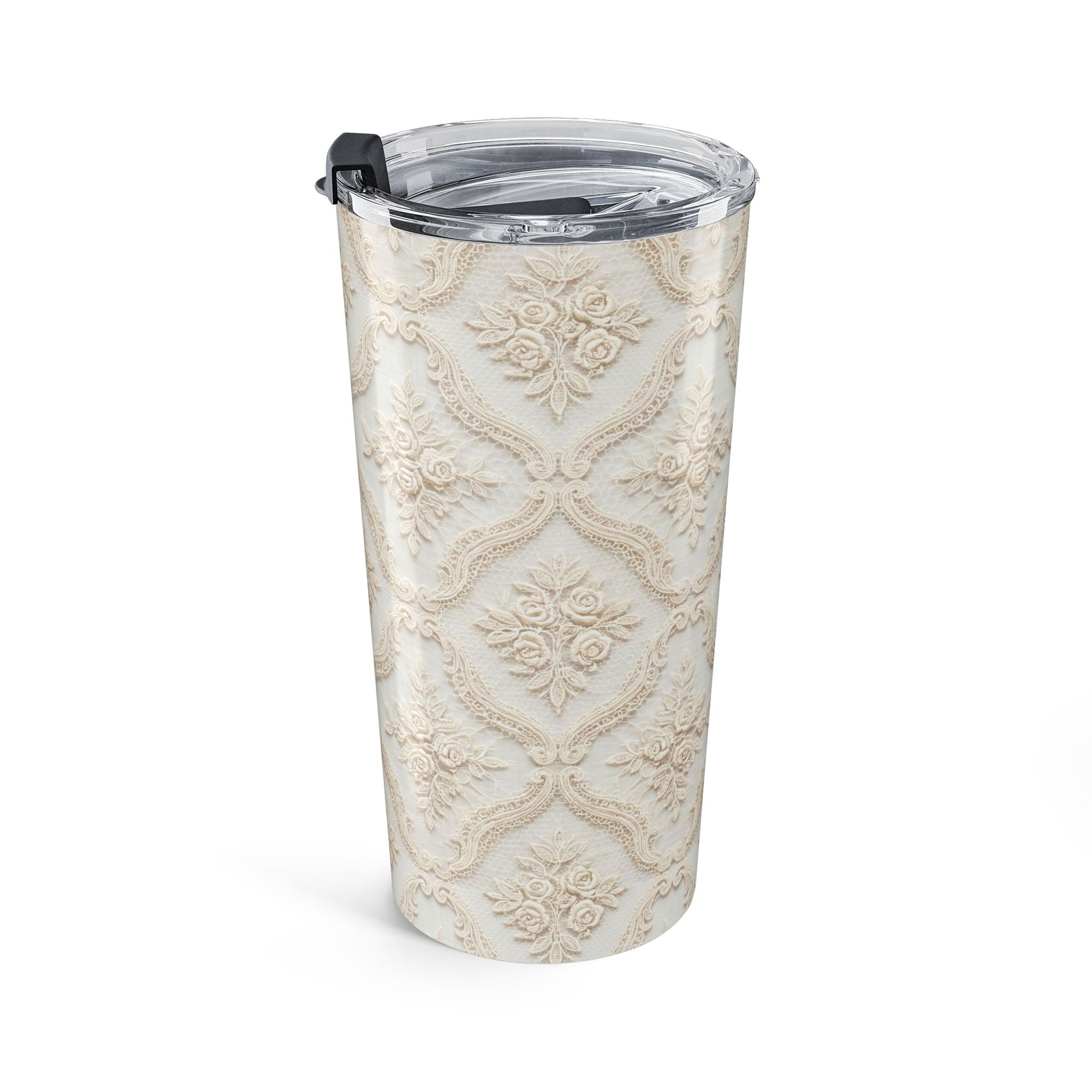 20oz Insulated Tumbler — Vintage Cream Damask Pattern