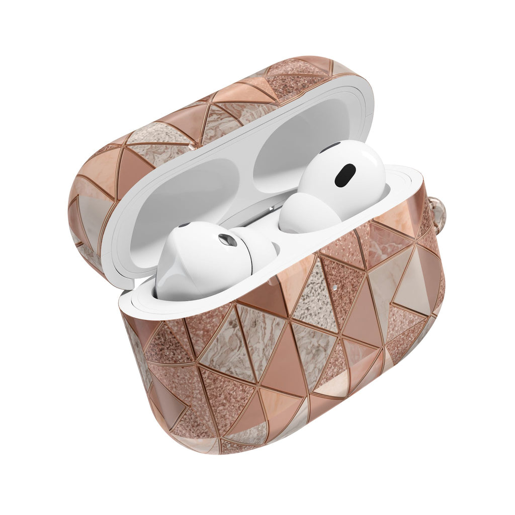 Rose Gold Geometric AirPod Case — Marble & Glitter Triangle Design