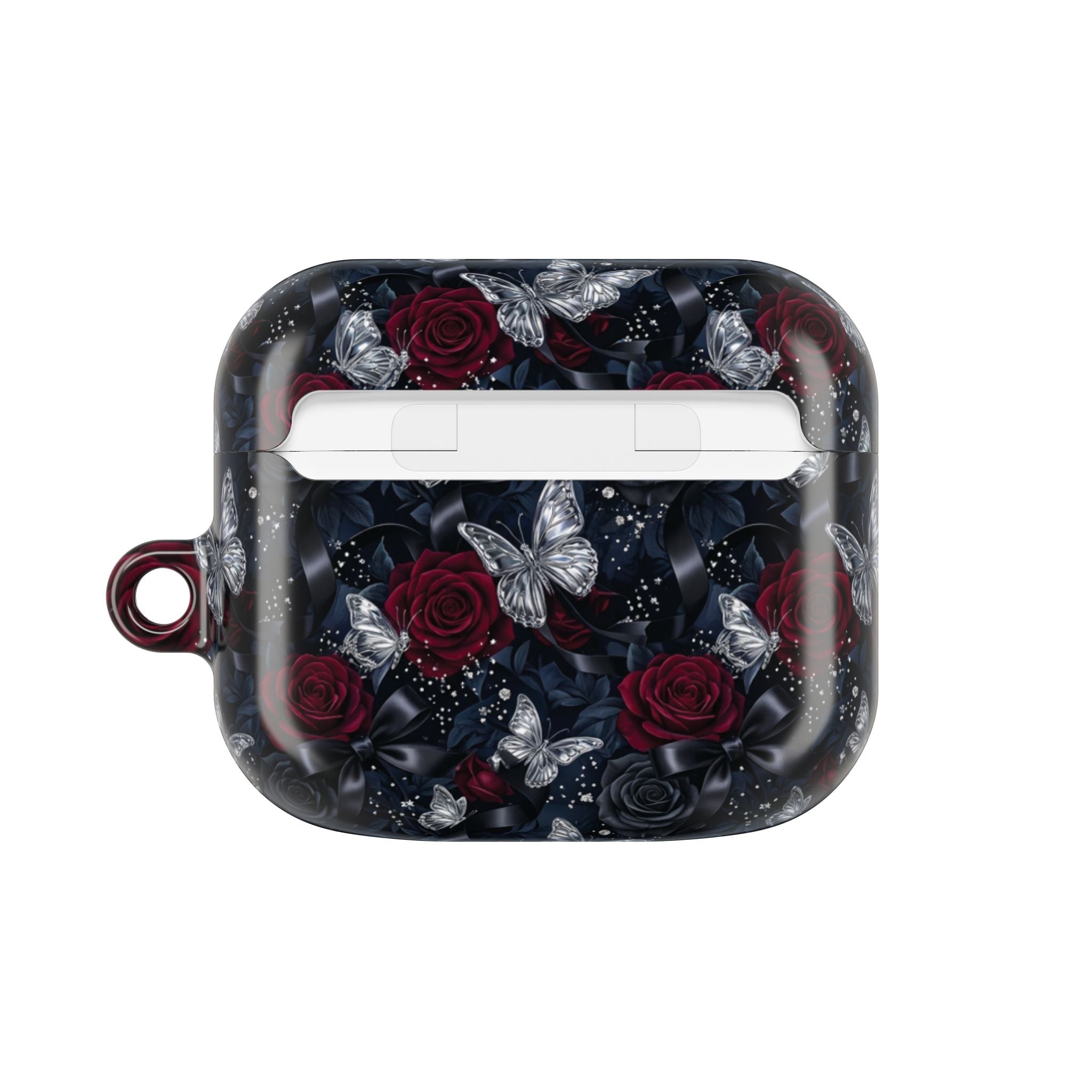 AirPod Case — Gothic Red Rose & Silver Butterfly Protective Cover