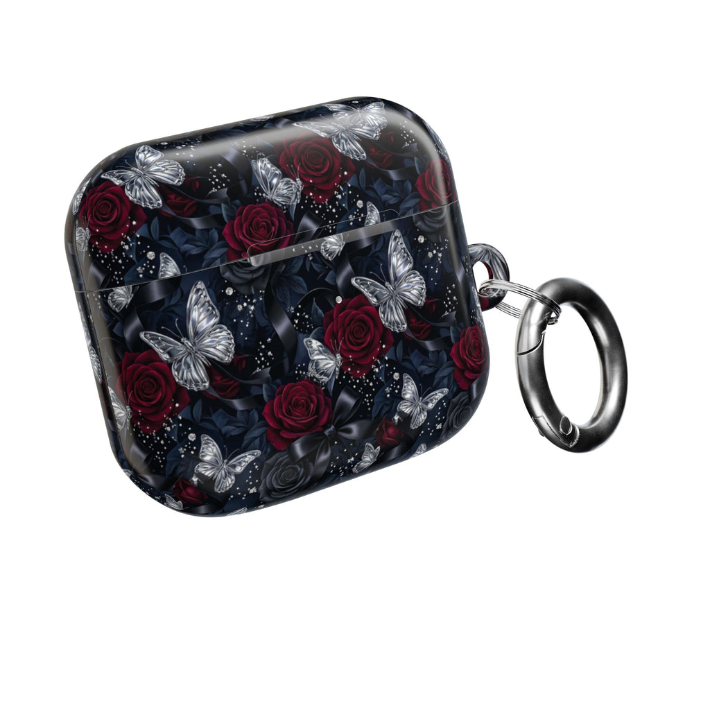 AirPod Case — Gothic Red Rose & Silver Butterfly Protective Cover