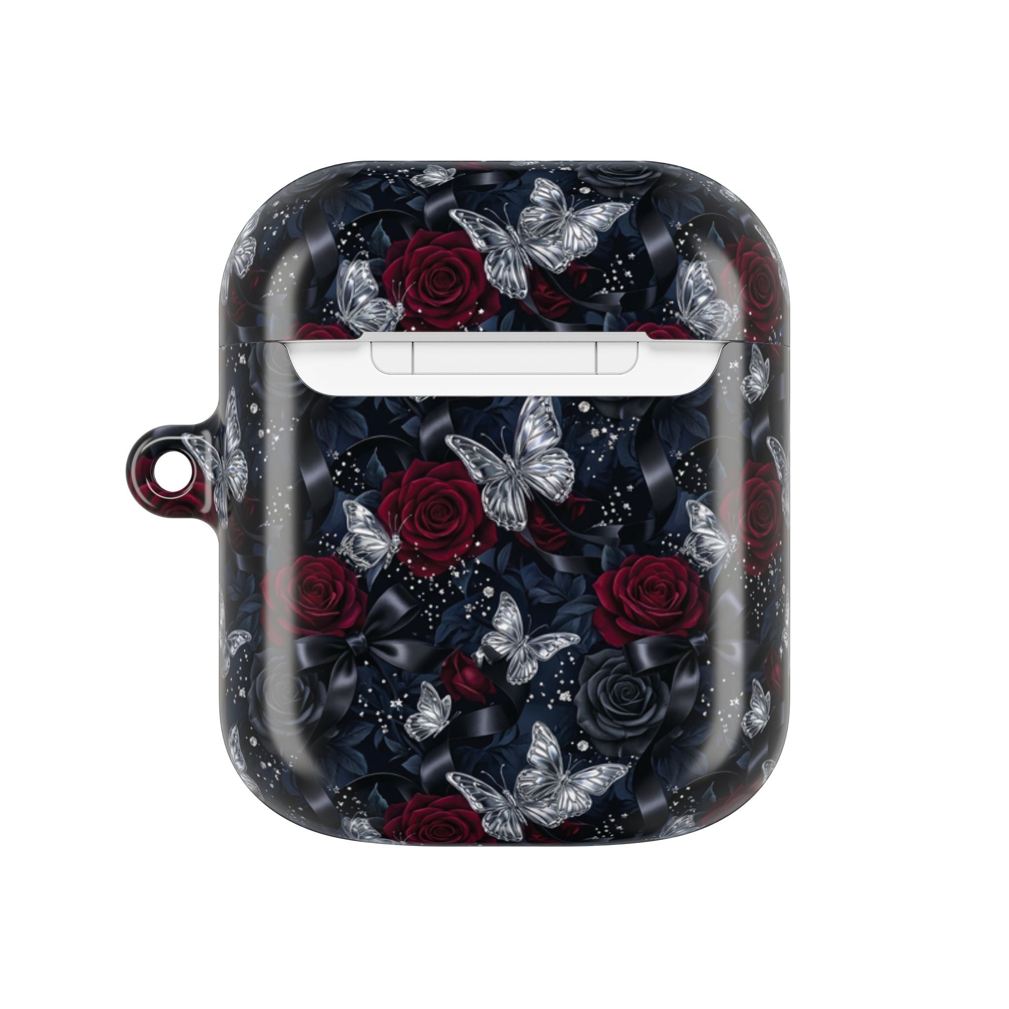 AirPod Case — Gothic Red Rose & Silver Butterfly Protective Cover