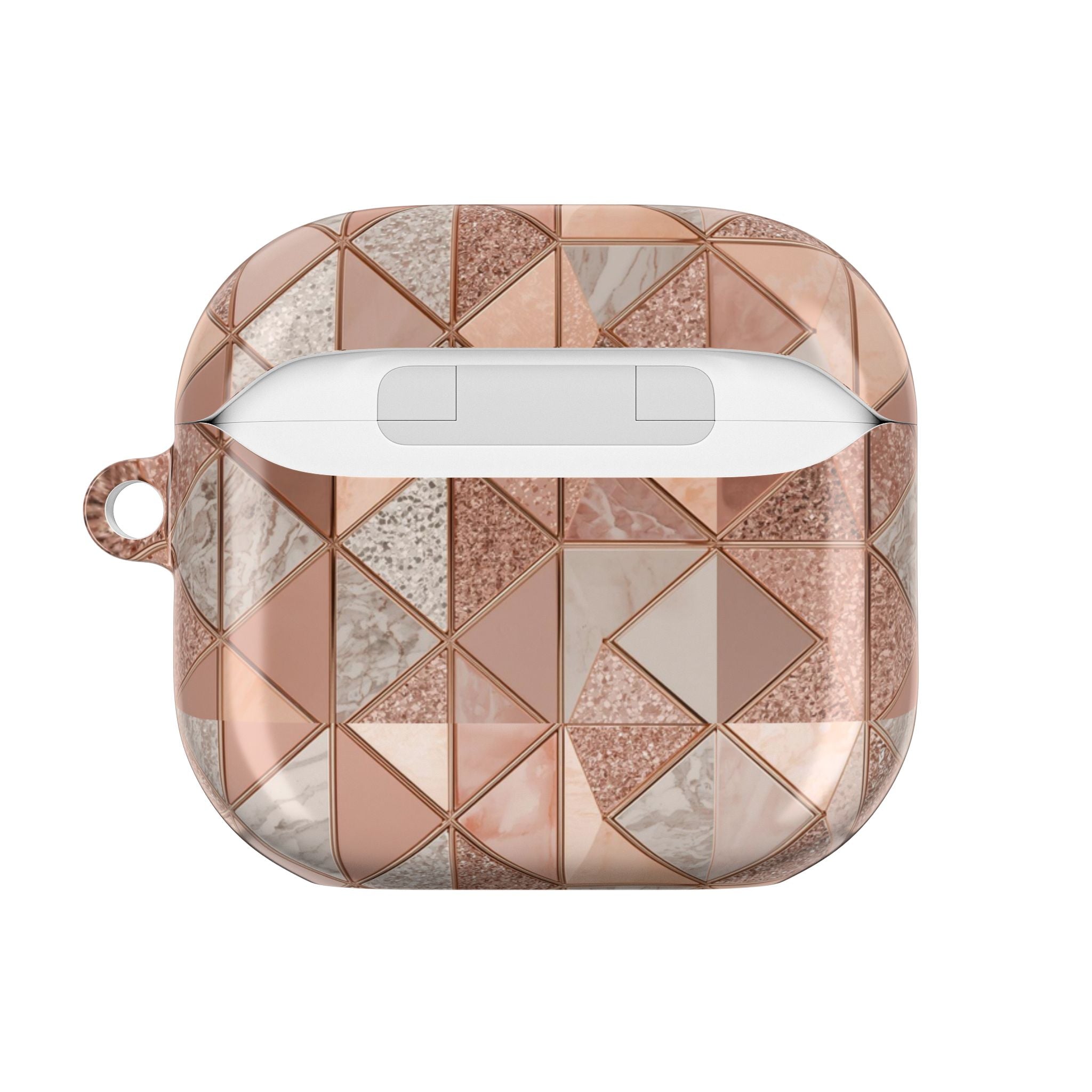 Rose Gold Geometric AirPod Case — Marble & Glitter Triangle Design