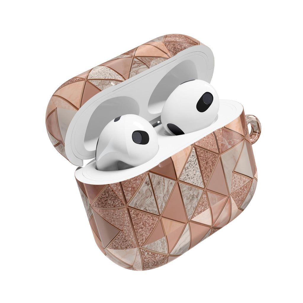 Rose Gold Geometric AirPod Case — Marble & Glitter Triangle Design