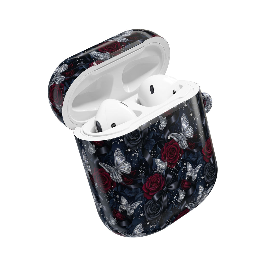 AirPod Case — Gothic Red Rose & Silver Butterfly Protective Cover