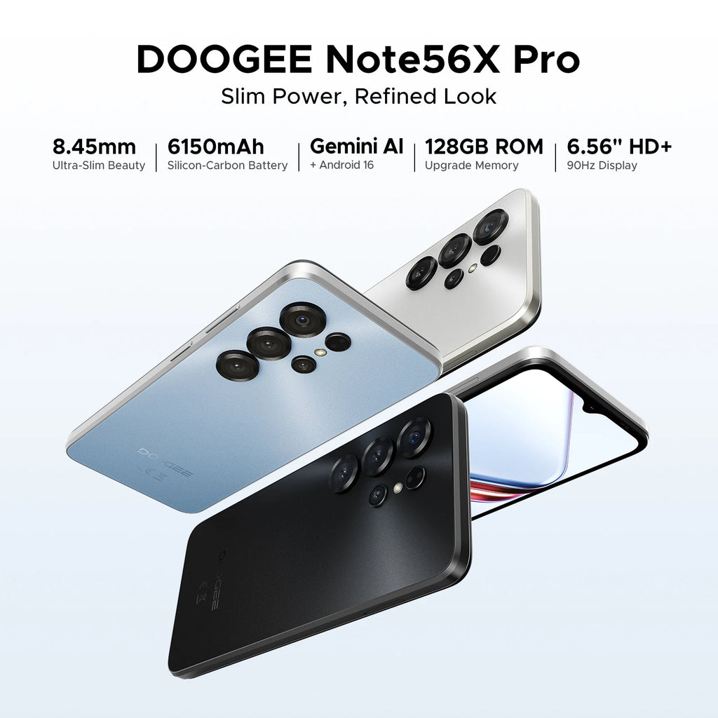 DOOGEE Note56X Pro Cell Phone Android 16 6.56'' HD+ 90Hz Display 32GB+128GB 6150mAh Large Battery T7200 Octa-Core Smart Phone