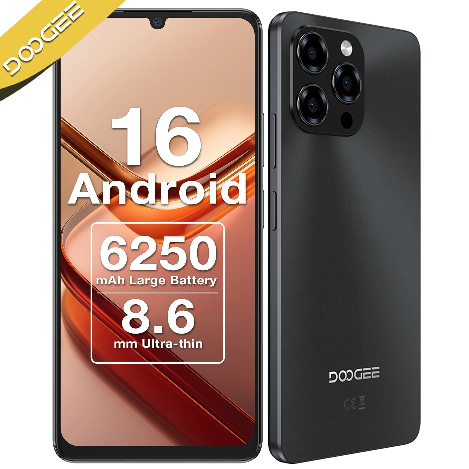 DOOGEE Note 58 Smartphone 6.75" HD+ 90Hz Display IPS Screen Android 16 8GB RAM+128GB ROM 6250mAh Battery T7250 Cellphone NFC