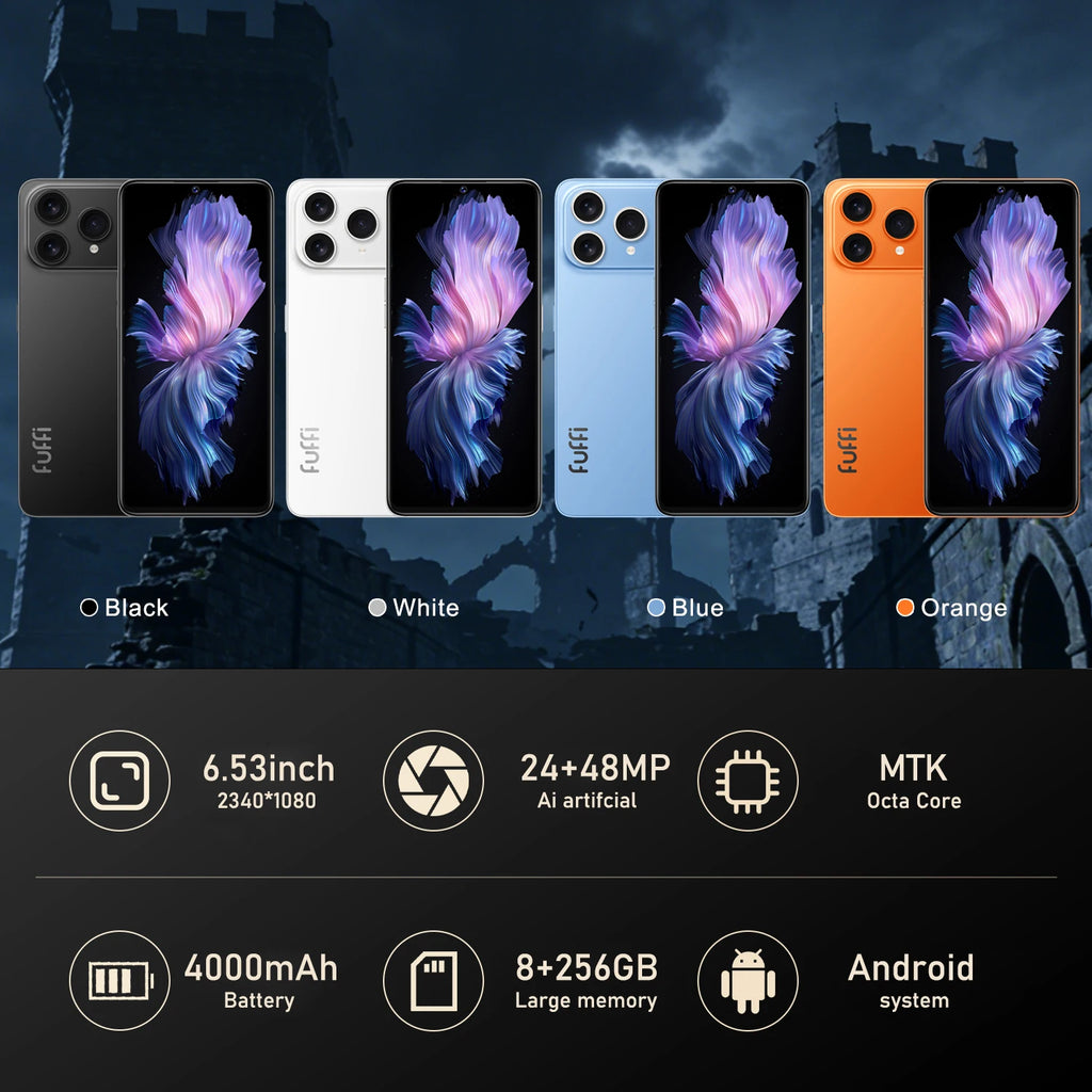 FUFFI M17 Pro Unlocked 4G Smartphone | 6.53" HD, 8+256GB, 4000mAh battery, 48MP Camera, Fast Charging, Face Recognition, Android | Daily Office & Gift