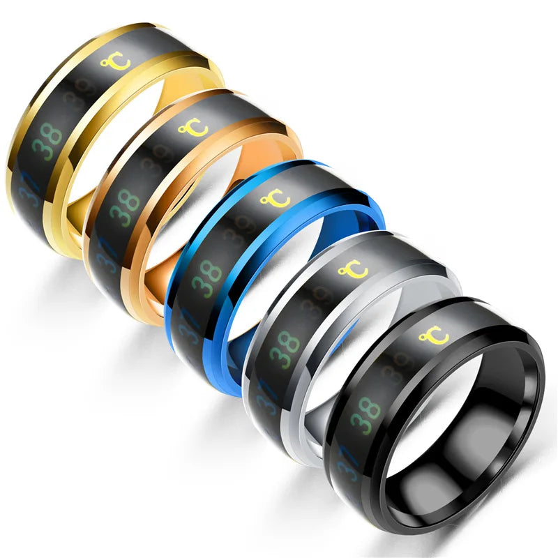 Smart Temperature Ring Titanium Steel Emotion Changes Intelligent Temperature Measuring Rings for Lovers Waterproof Jewelry