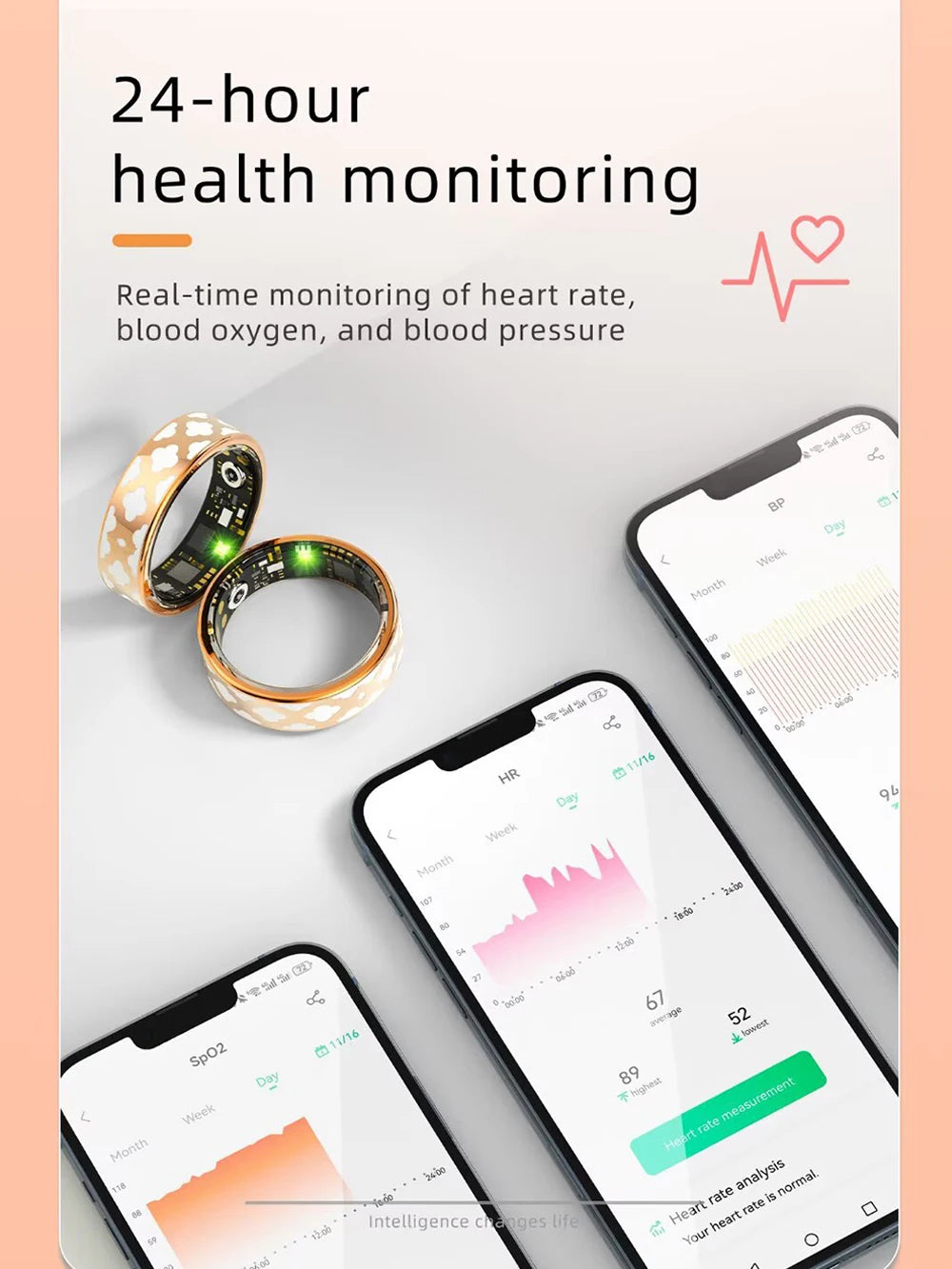 Enamel Color Craftsmanship Smart Ring 5ATM Waterproof Heart Rate Blood Oxygen Sleep Monitoring Health Fitness Rings Women Gift